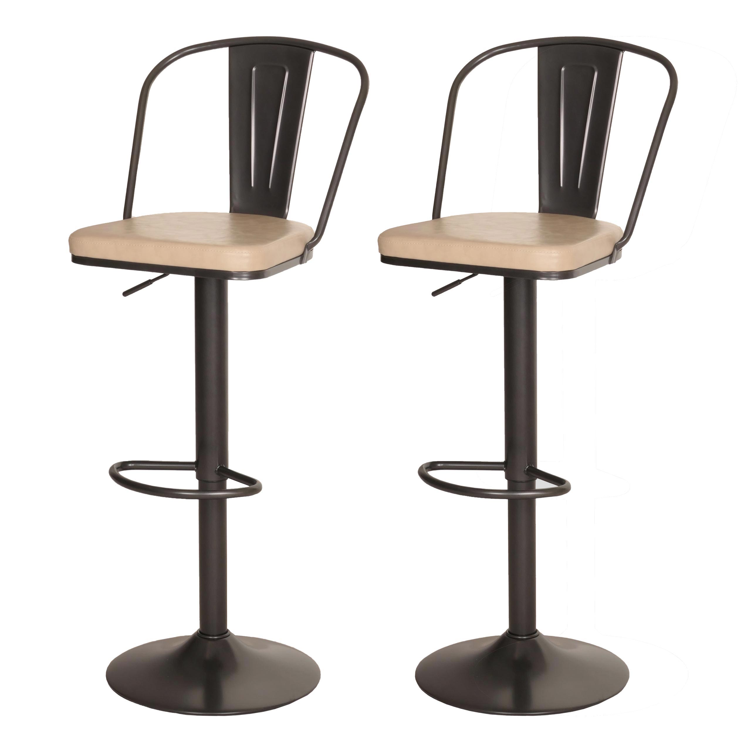 2er-Set Barhocker MCW-H10a, Tresenhocker Barstuhl, h&ouml;henverstellbar drehbar Industrial Kunstleder Metall ~ vintage beige 