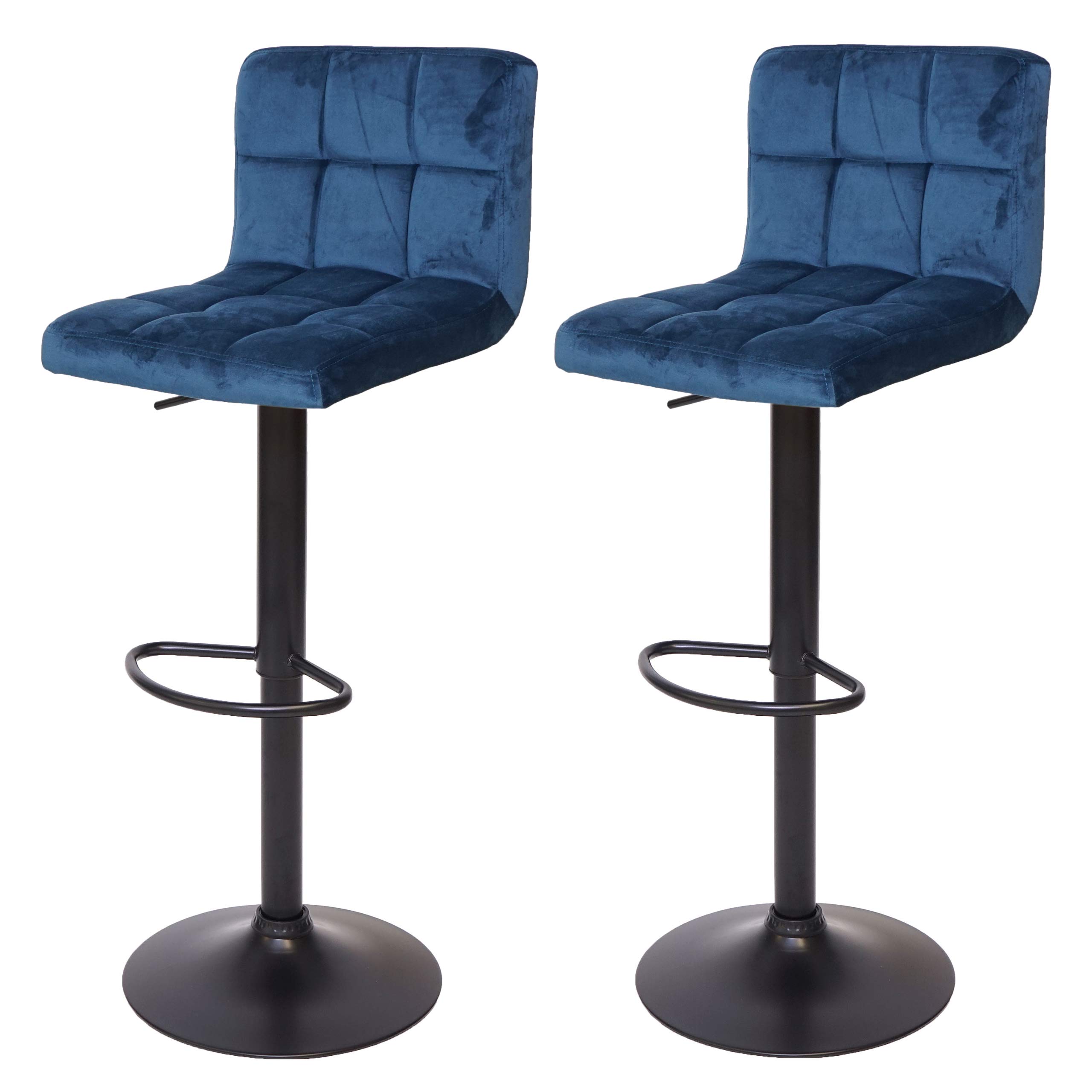 2er-Set Barhocker MCW-G87, Tresenhocker Barstuhl, h&ouml;henverstellbar ~ Samt petrol-blau, Fu&szlig; schwarz 