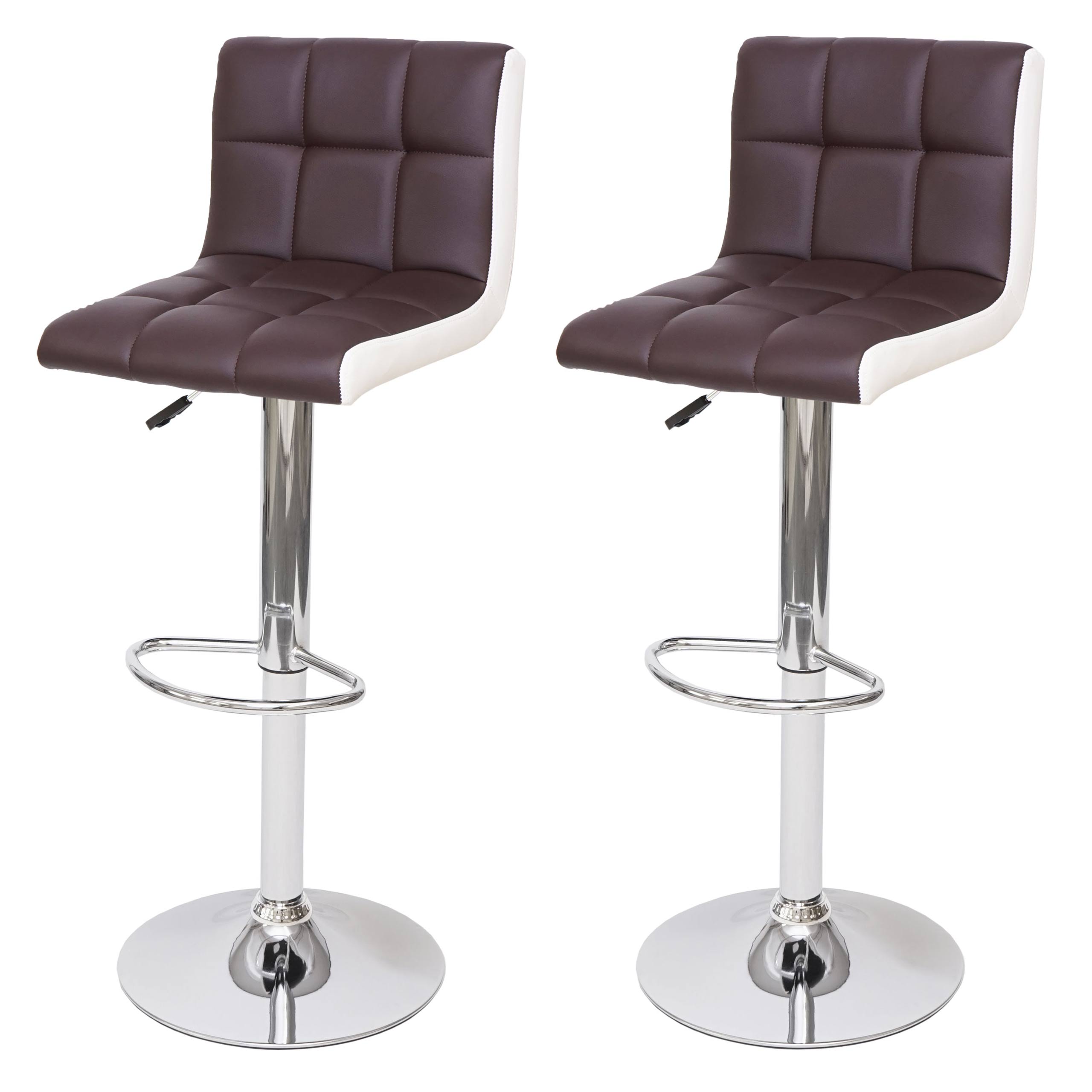2er-Set Barhocker MCW-G87, Tresenhocker Barstuhl, h&ouml;henverstellbar ~ Kunstleder braun-wei&szlig;, Chromfu&szlig; 