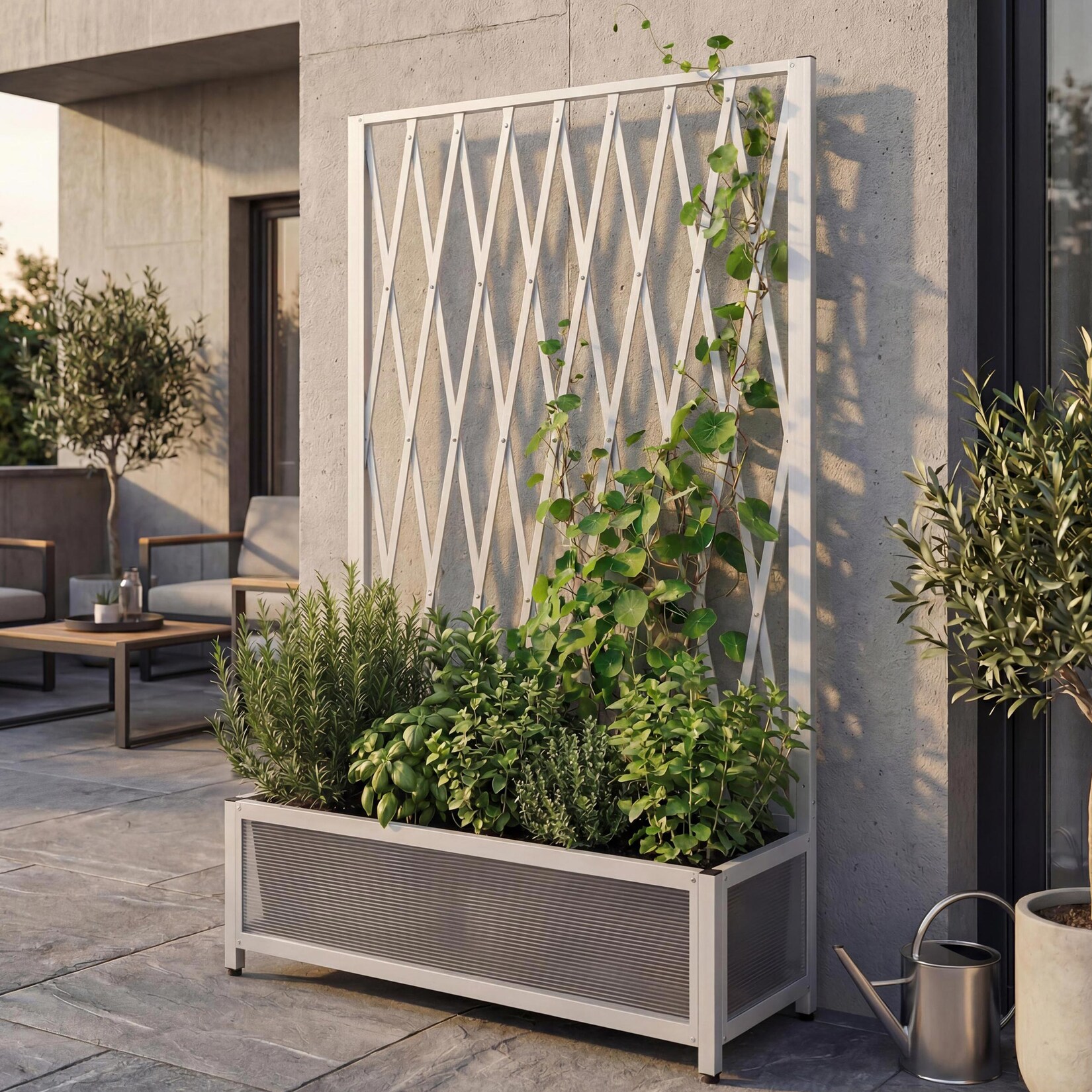 Alu-Rankgitter -G21, Scherengitter Rankhilfe Blumenkasten Pflanzkübel, Stahl 152x90x35cm ~ weiß