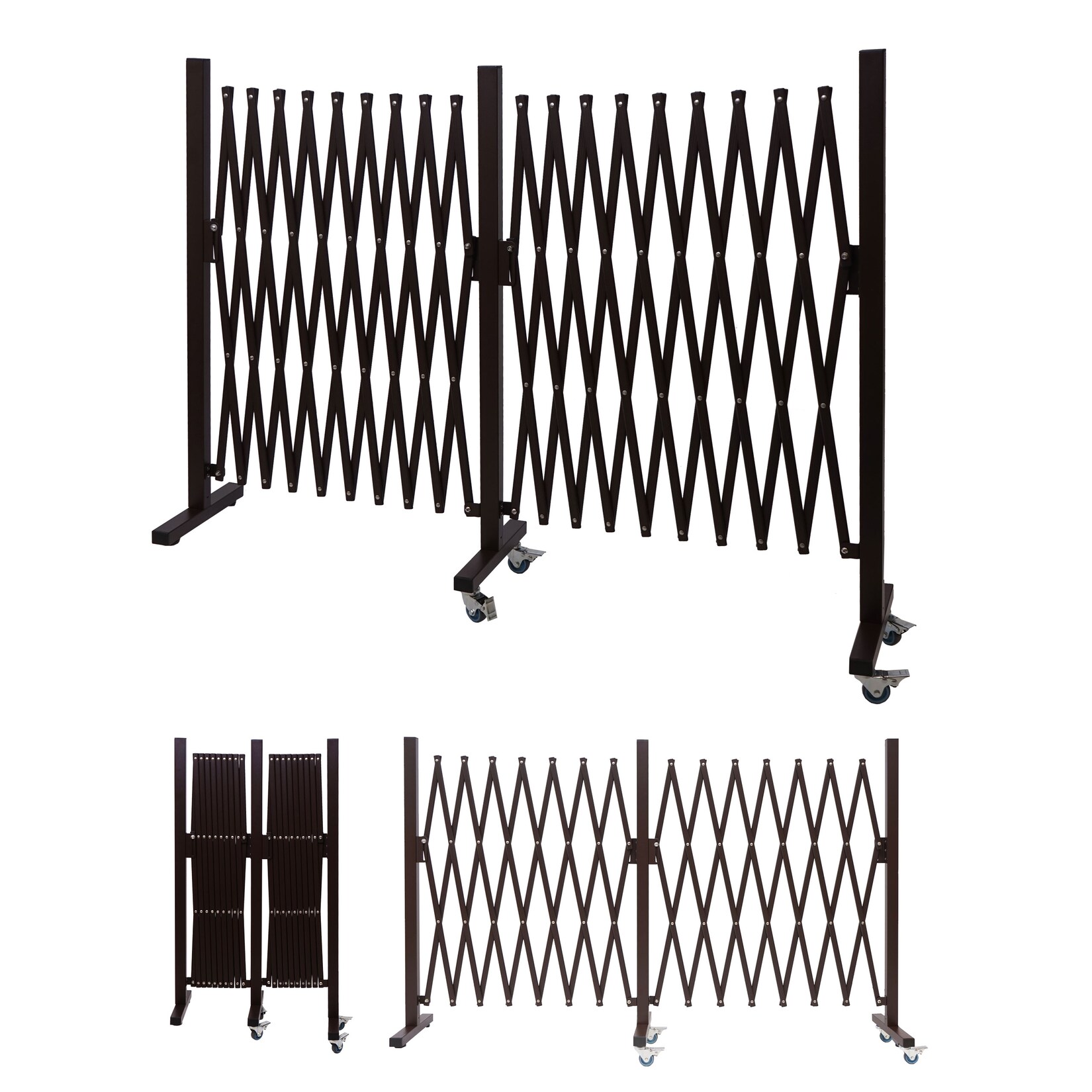 Absperrgitter -B34, Zaun Scherengitter Trenngitter, Alu ausziehbar Laufrollen braun ~ Höhe 109cm, Breite 60-530cm