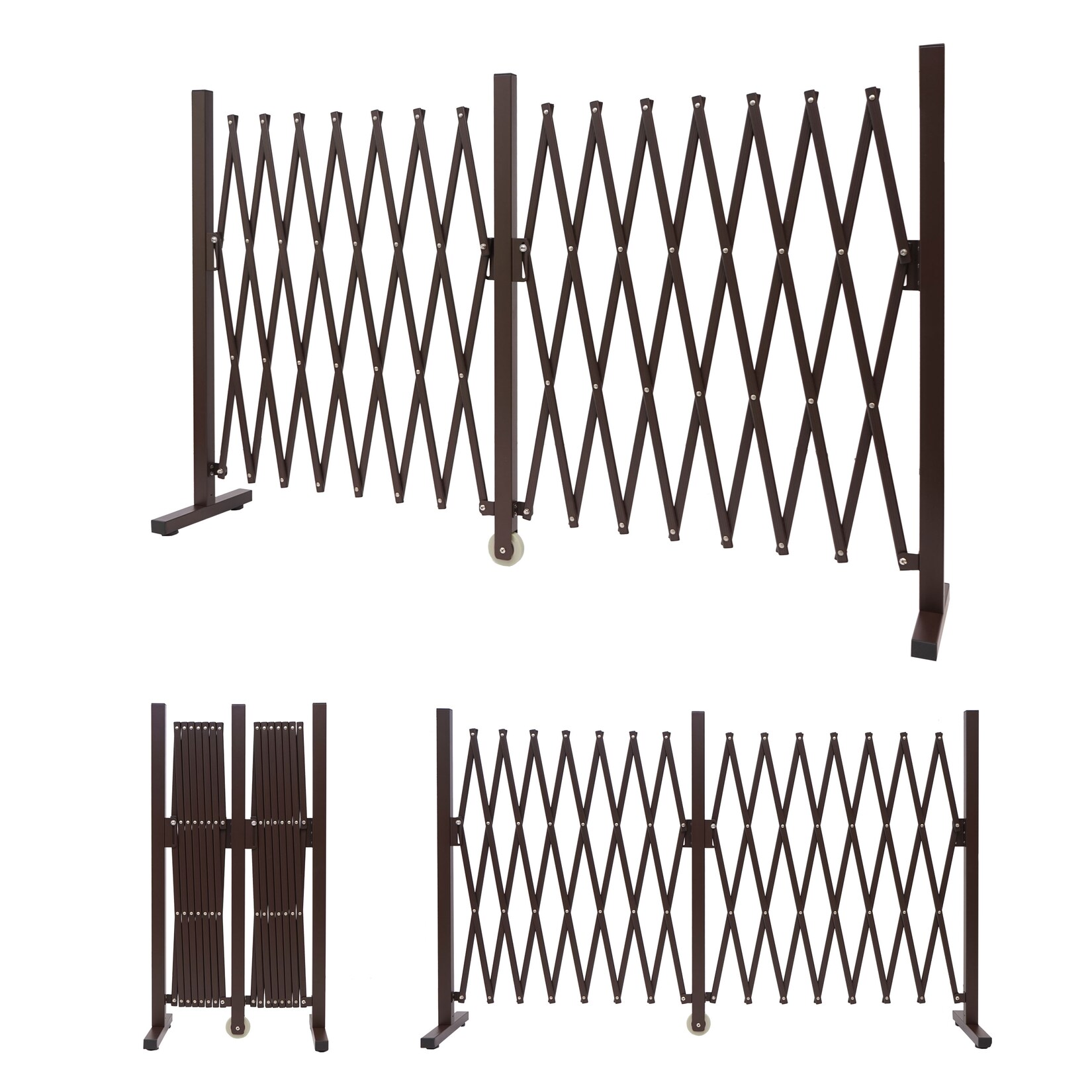 Absperrgitter MCW-B34, Zaun Schutzgitter Scherengitter Trenngitter, Alu ausziehbar braun ~ Höhe 103cm, Breite 52-400cm