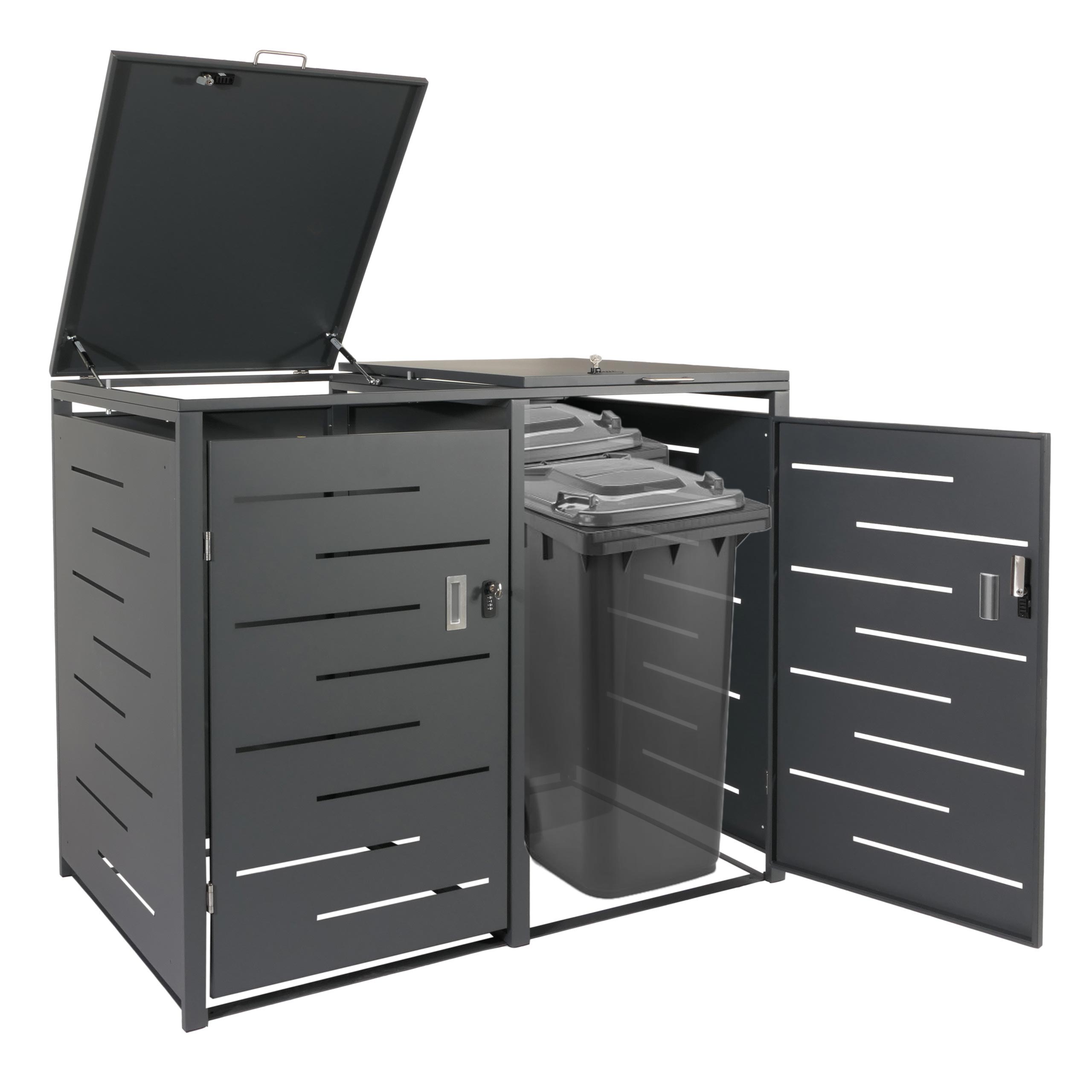 XL 2er-/4er-M&uuml;lltonnenverkleidung MCW-E83, M&uuml;lltonnenbox, erweiterbar 116x141x98cm ~ anthrazit, Stahl 62kg 