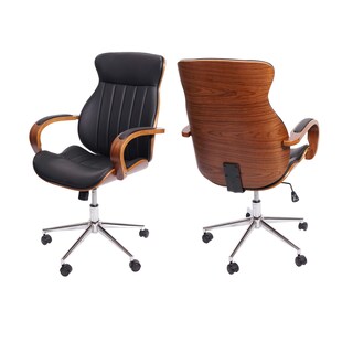 Bürostuhl MCW-H39, Schreibtischstuhl Drehstuhl Chefsessel, Bugholz Walnuss-Optik Kunstleder MVG-zertifiziert ~ schwarz 