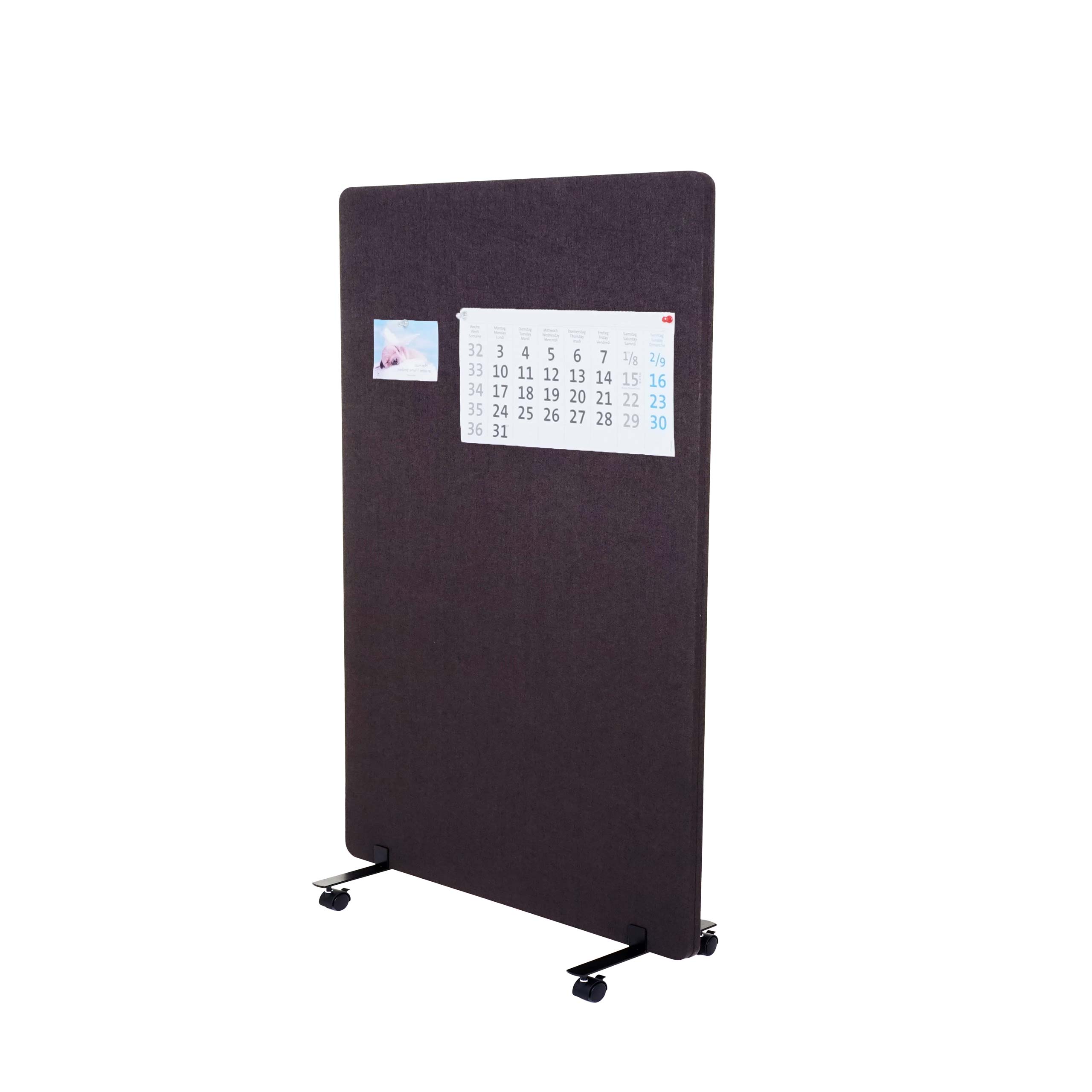 Akustik-Trennwand MCW-G77, B&uuml;ro-Sichtschutz Raumteiler Pinnwand, doppelwandig rollbar Stoff/Textil ~ 127x80cm braun-grau 