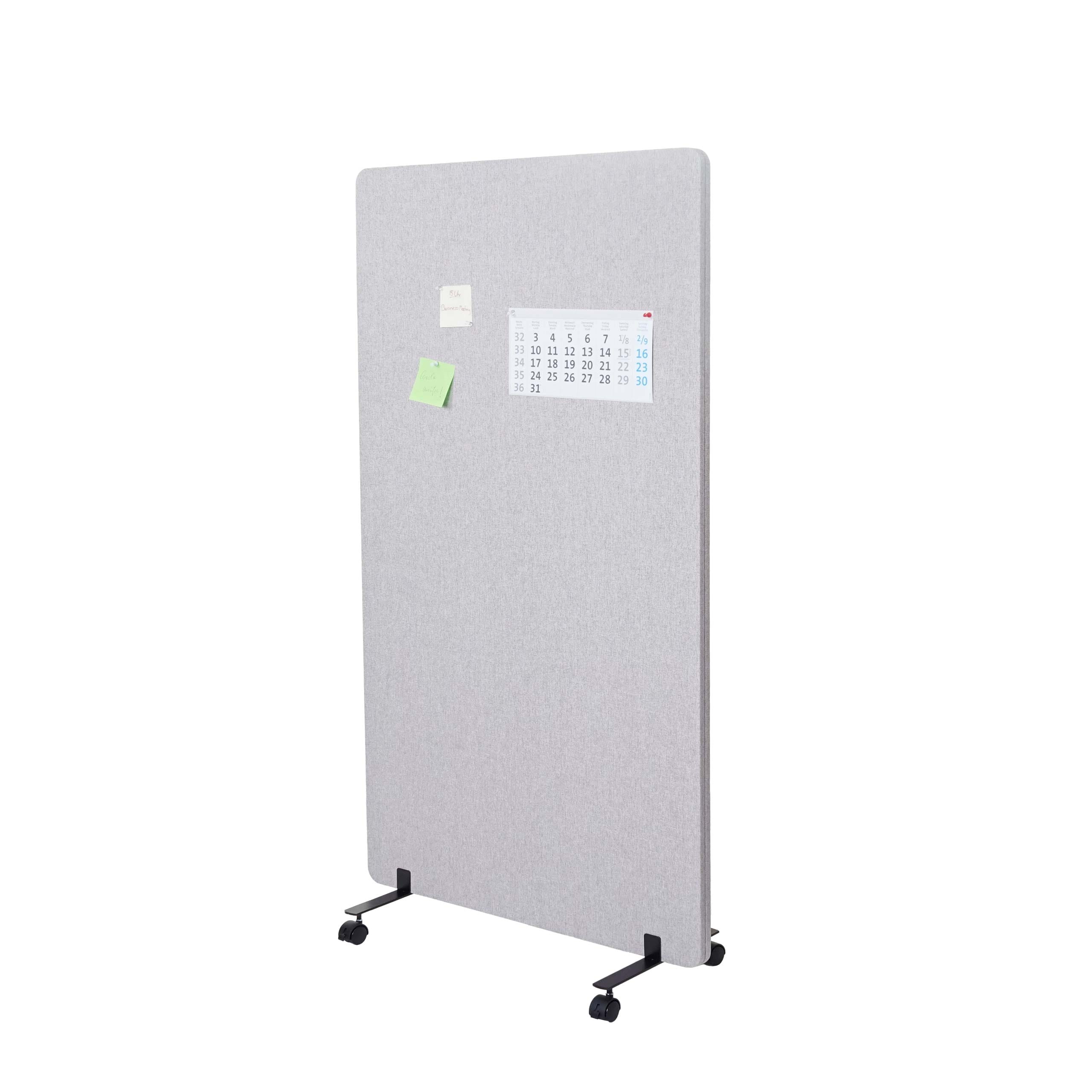 Akustik-Trennwand MCW-G77, B&uuml;ro-Sichtschutz Raumteiler Pinnwand, doppelwandig rollbar Stoff/Textil ~ 147x80cm grau 