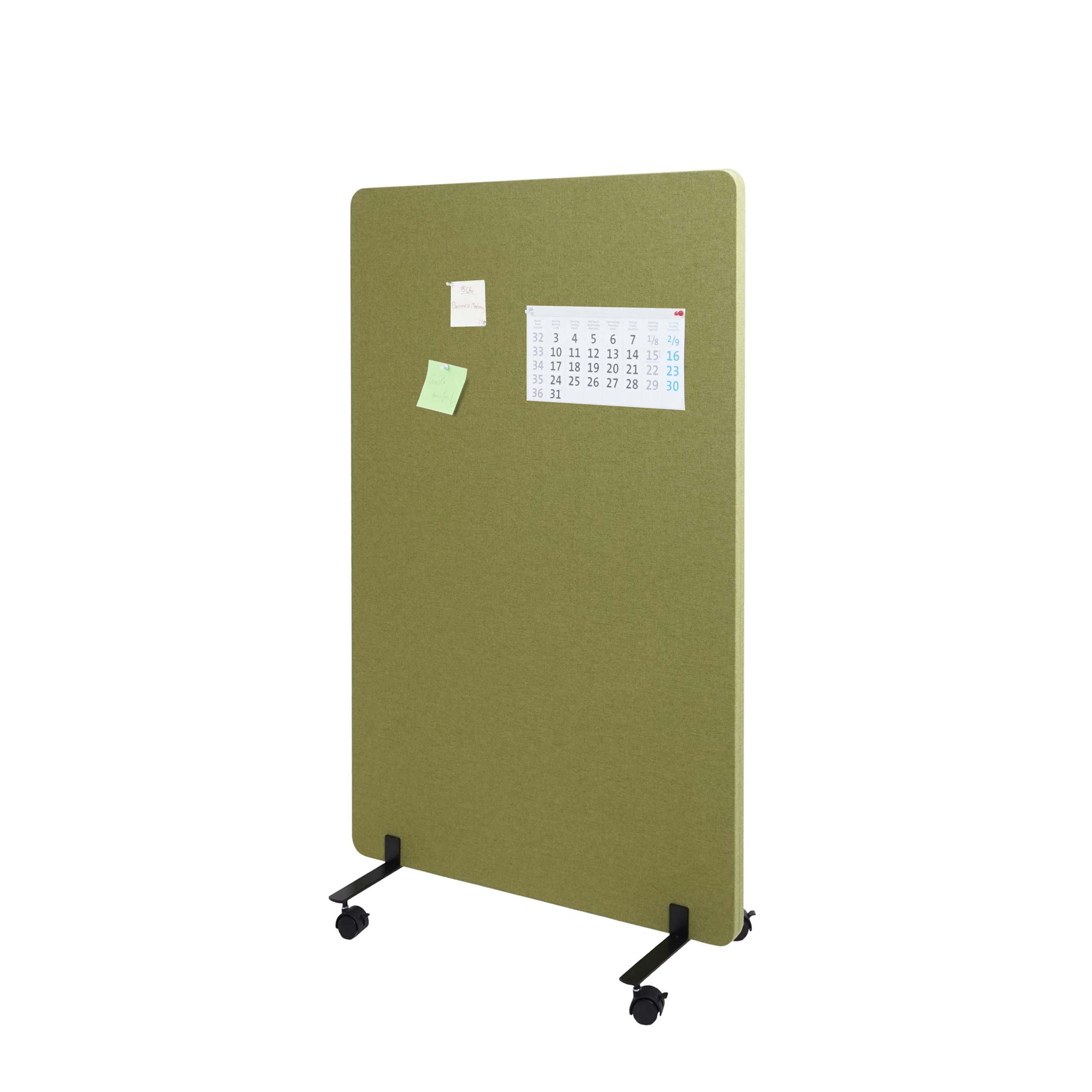 Akustik-Trennwand MCW-G77, B&uuml;ro-Sichtschutz Raumteiler Pinnwand, doppelwandig rollbar Stoff/Textil ~ 127x80cm gr&uuml;n 