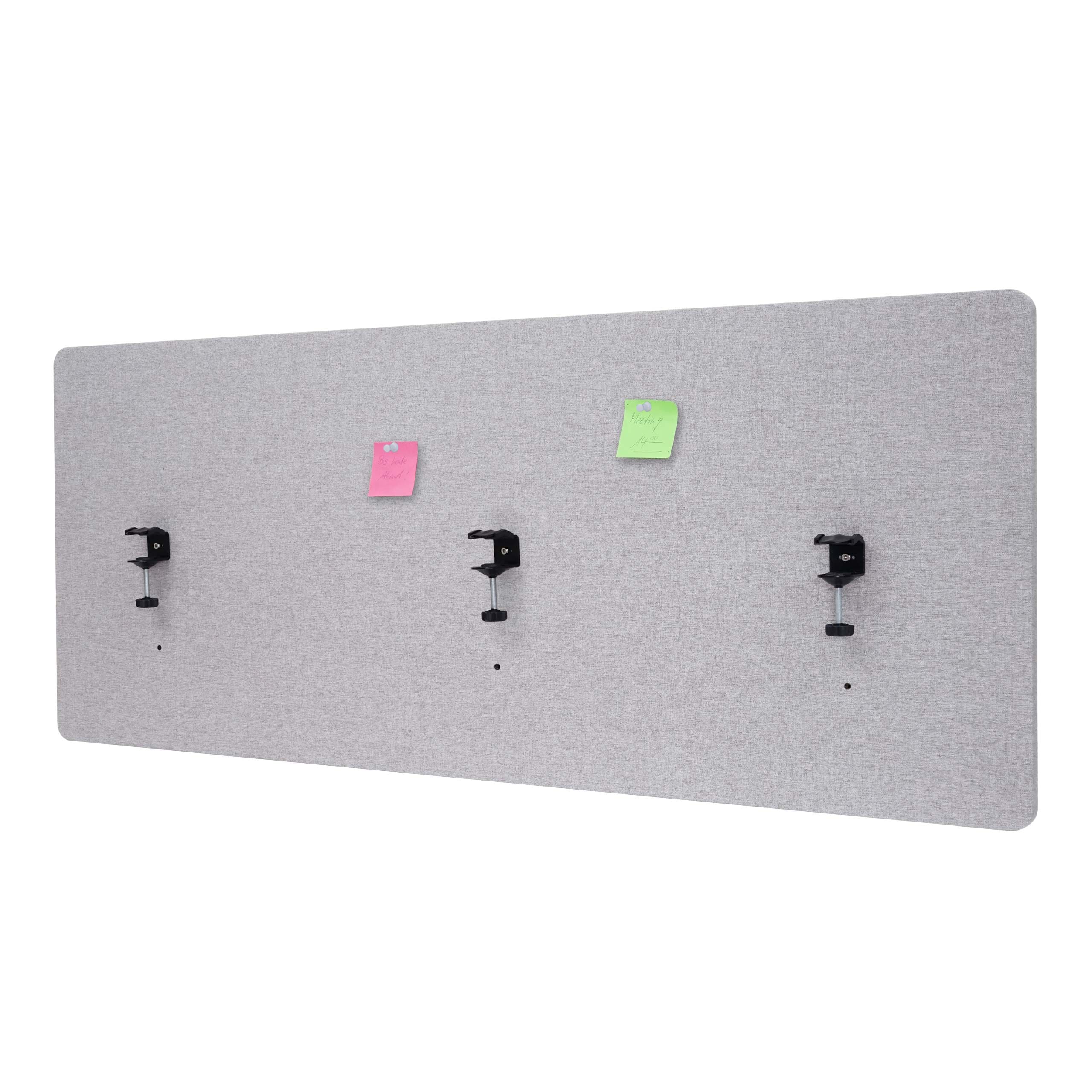 Akustik-Tischtrennwand MCW-G75, B&uuml;ro-Sichtschutz Schreibtisch Pinnwand, doppelwandig Stoff/Textil ~ 60x160cm grau 
