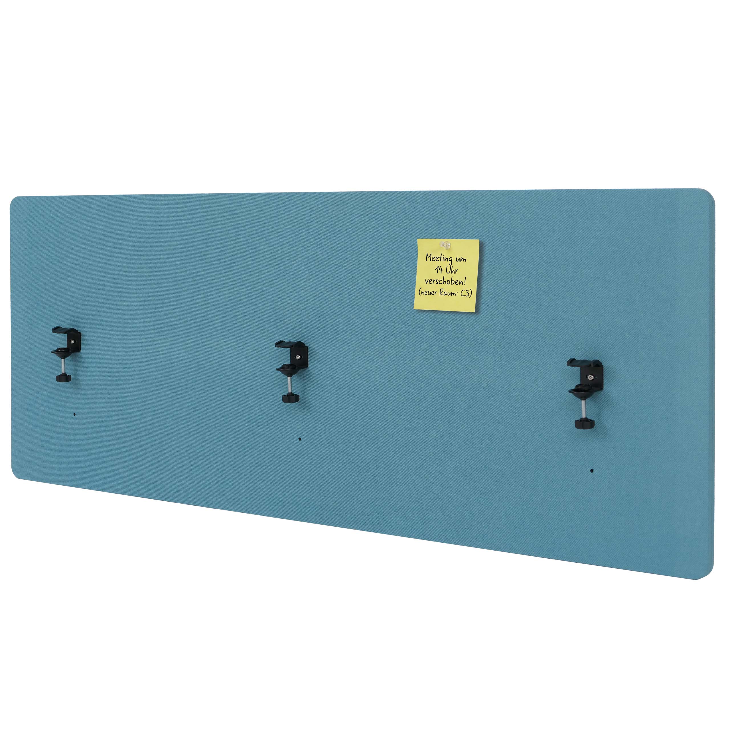 Akustik-Tischtrennwand MCW-G75, B&uuml;ro-Sichtschutz Schreibtisch Pinnwand, doppelwandig Stoff/Textil ~ 60x160cm t&uuml;rkis 