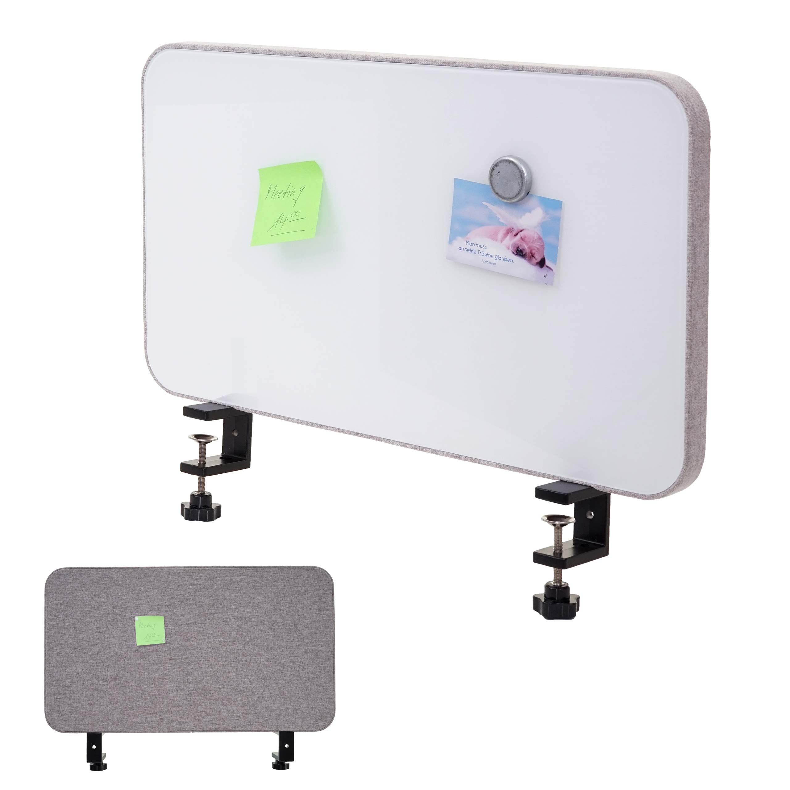 Tisch-Whiteboard MCW-G74, B&uuml;ro-Sichtschutz Trennwand Schreibtisch Magnettafel Pinnwand, Stoff/Textil ~ 60x35cm grau 