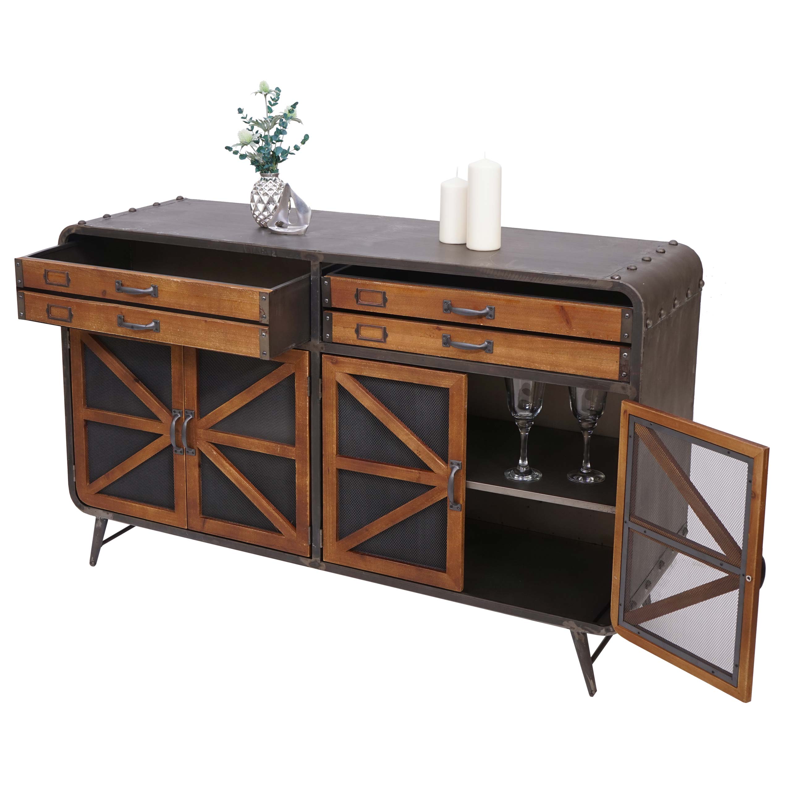 Sideboard MCW-F91, Kommode Schrank Highboard, Industrial Tanne Holz Metall 80x126x38cm, braun-schwarz 