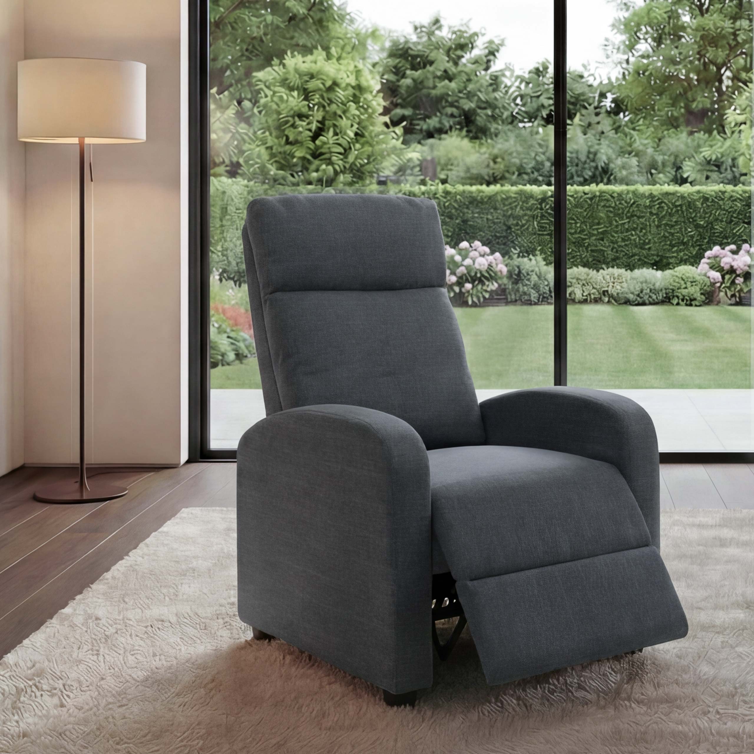 Fernsehsessel MCW-F76, Relaxsessel Sessel Liegesessel, Liegefunktion verstellbar Stoff/Textil ~ hellgrau 