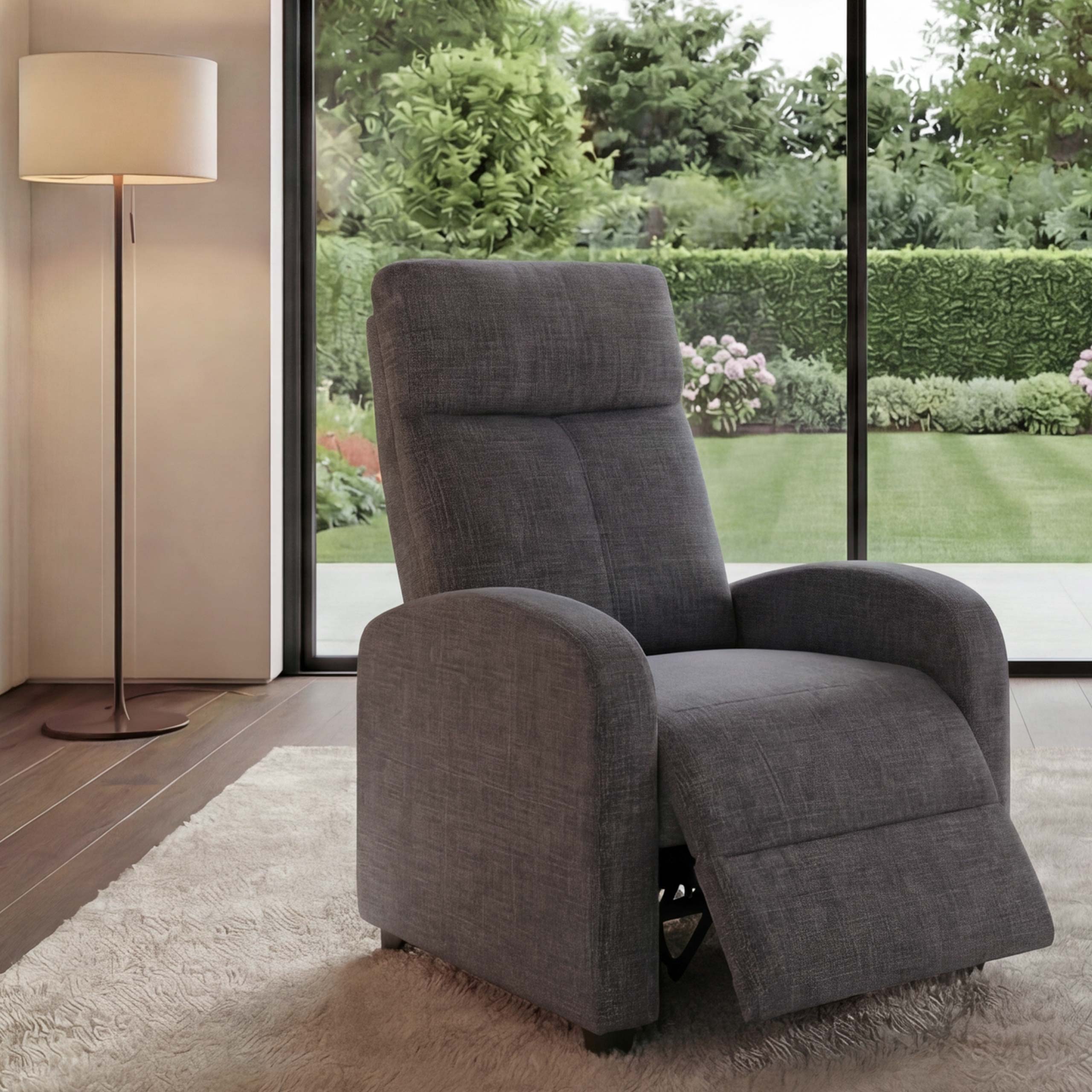 Fernsehsessel MCW-F76, Relaxsessel Sessel Liegesessel, Liegefunktion verstellbar Stoff/Textil ~ grau-braun 