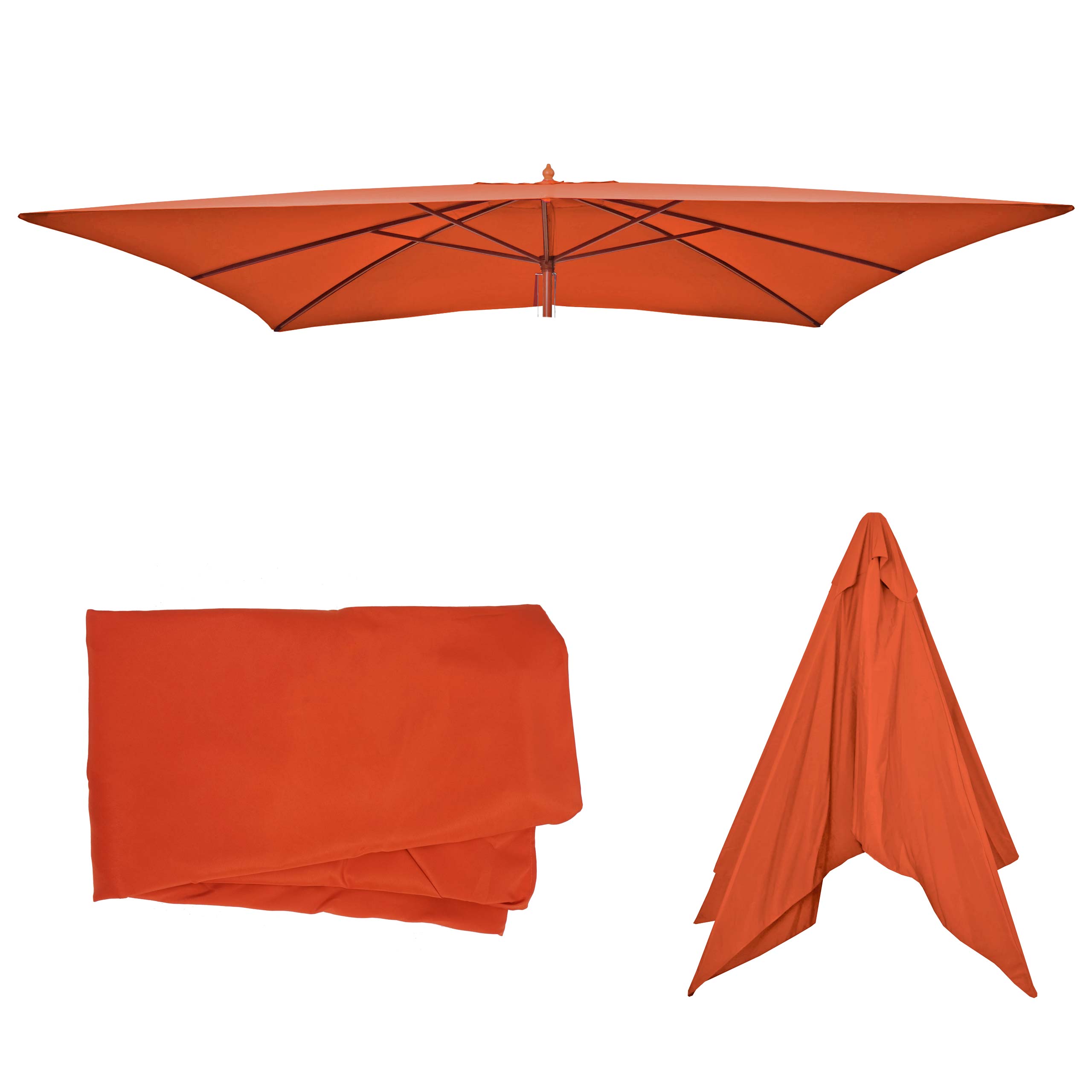 Ersatz-Bezug f&uuml;r Sonnenschirm Lissabon 3x4m, Sonnenschirmbezug Ersatzbezug, Polyester ~ terracotta 
