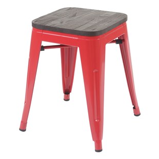 Hocker MCW-A73 inkl. Holz-Sitzfläche, Metallhocker Sitzhocker, Metall Industriedesign stapelbar ~ rot 
