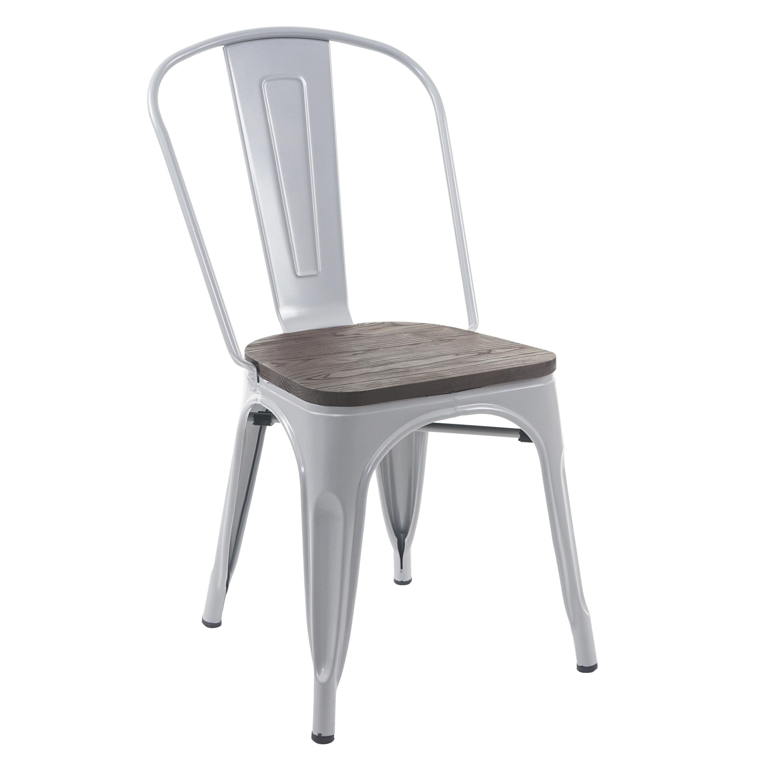 Stuhl MCW-A73 inkl. Holz-Sitzfl&auml;che, Bistrostuhl Stapelstuhl, Metall Industriedesign stapelbar ~ grau 