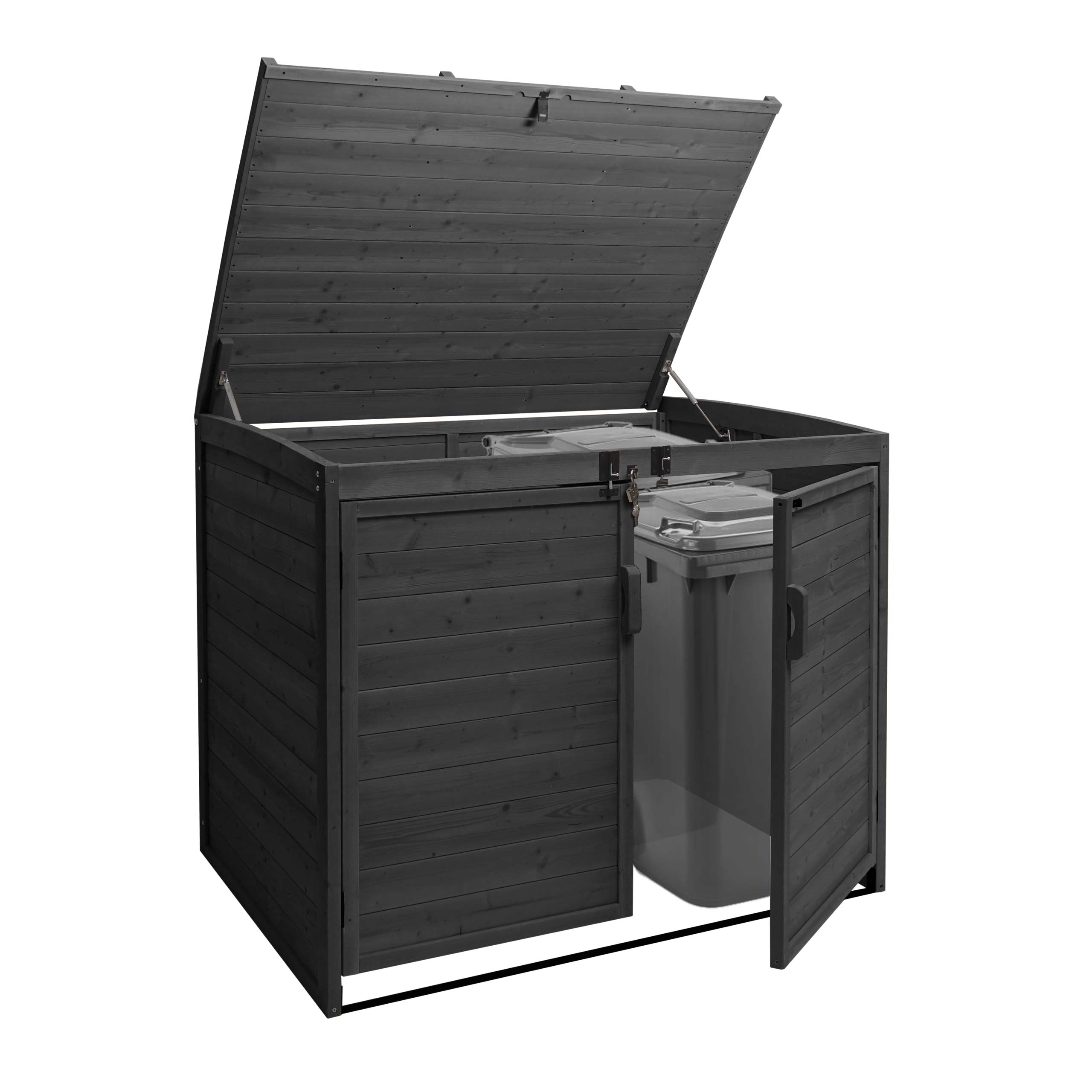 XL 2er-/4er-M&uuml;lltonnenverkleidung MCW-H75, M&uuml;lltonnenbox, erweiterbar 120x137x104cm Holz MVG-zertifiziert ~ anthrazit 