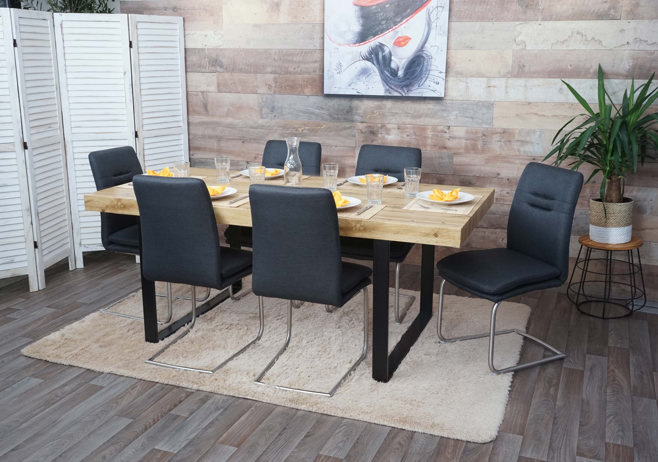 6er-Set Esszimmerstuhl MCW-H70, K&uuml;chenstuhl Freischwinger Stuhl, Stoff/Textil Edelstahl geb&uuml;rstet ~ dunkelgrau 