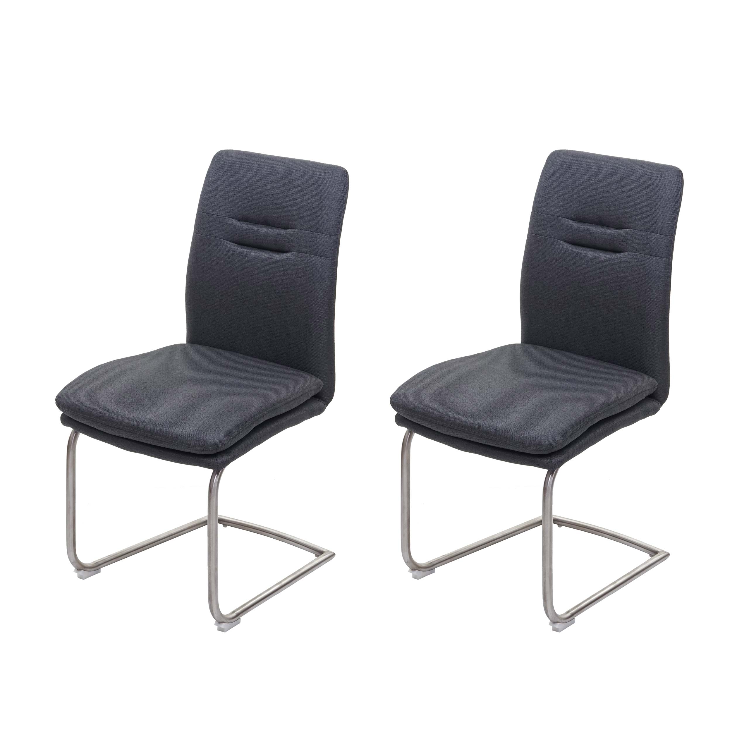 2er-Set Esszimmerstuhl MCW-H70, K&uuml;chenstuhl Freischwinger Stuhl, Stoff/Textil Edelstahl geb&uuml;rstet ~ dunkelgrau 