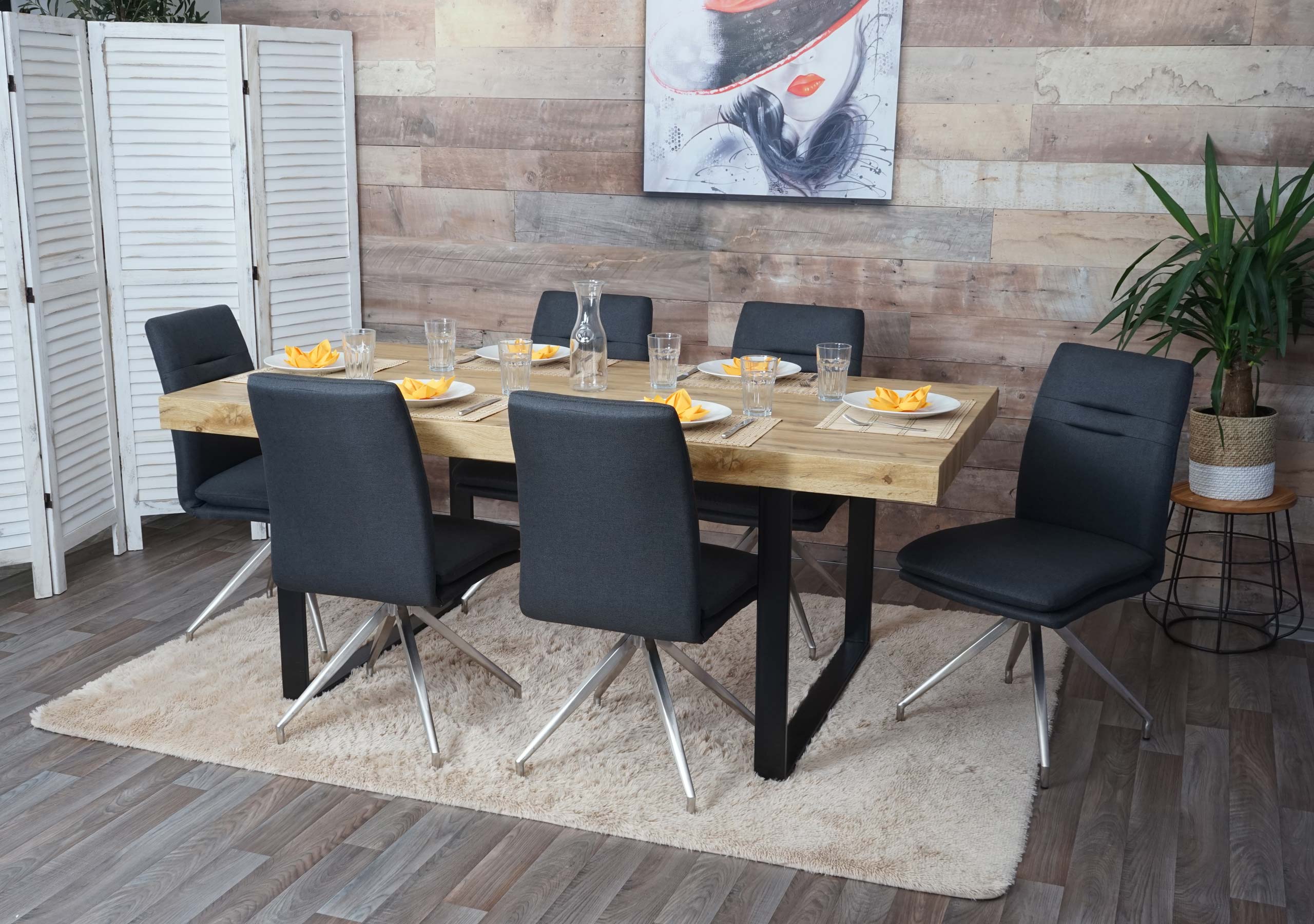 6er-Set Esszimmerstuhl MCW-H70, K&uuml;chenstuhl Lehnstuhl Stuhl, Stoff/Textil Edelstahl geb&uuml;rstet ~ dunkelgrau 