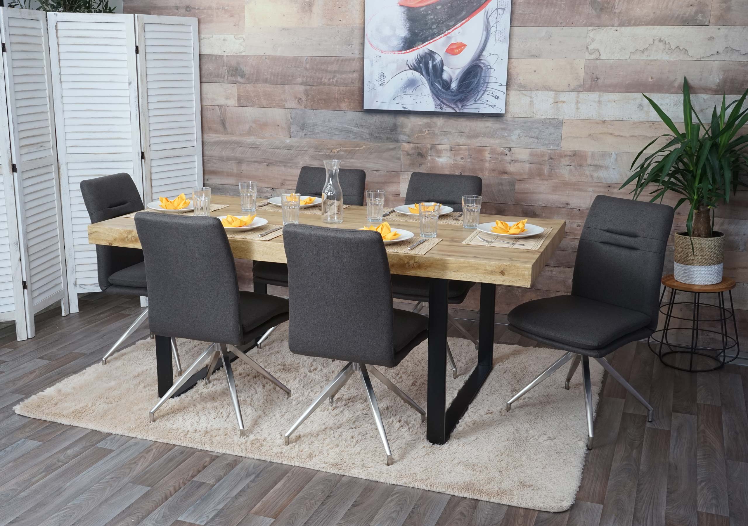 6er-Set Esszimmerstuhl MCW-H70, K&uuml;chenstuhl Lehnstuhl Stuhl, Stoff/Textil Edelstahl geb&uuml;rstet ~ grau-braun 