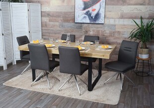 6er-Set Esszimmerstuhl MCW-H70, Küchenstuhl Lehnstuhl Stuhl, Stoff/Textil Edelstahl gebürstet ~ grau-braun 