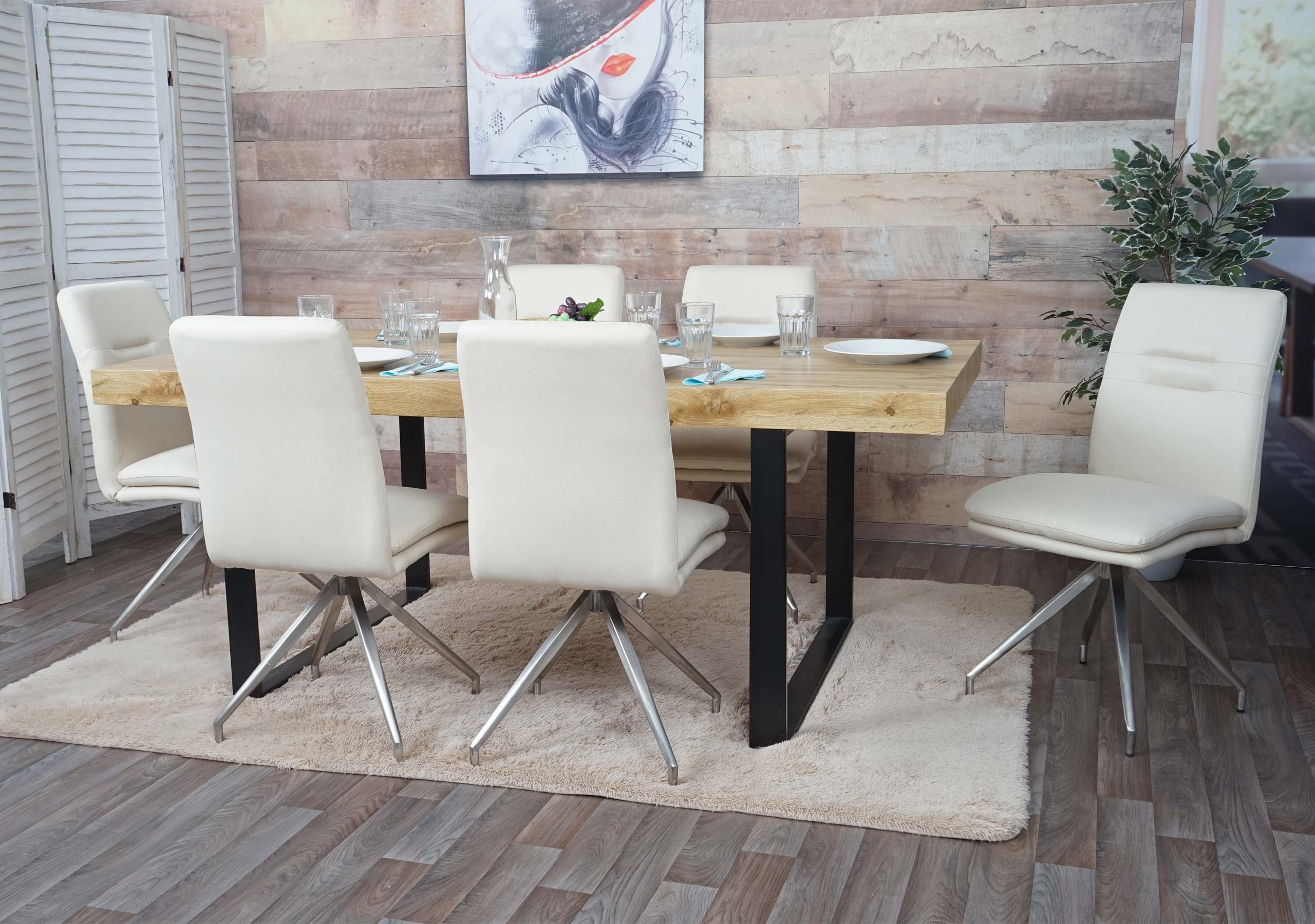 6er-Set Esszimmerstuhl MCW-H70, K&uuml;chenstuhl Lehnstuhl Stuhl, Stoff/Textil Edelstahl geb&uuml;rstet 