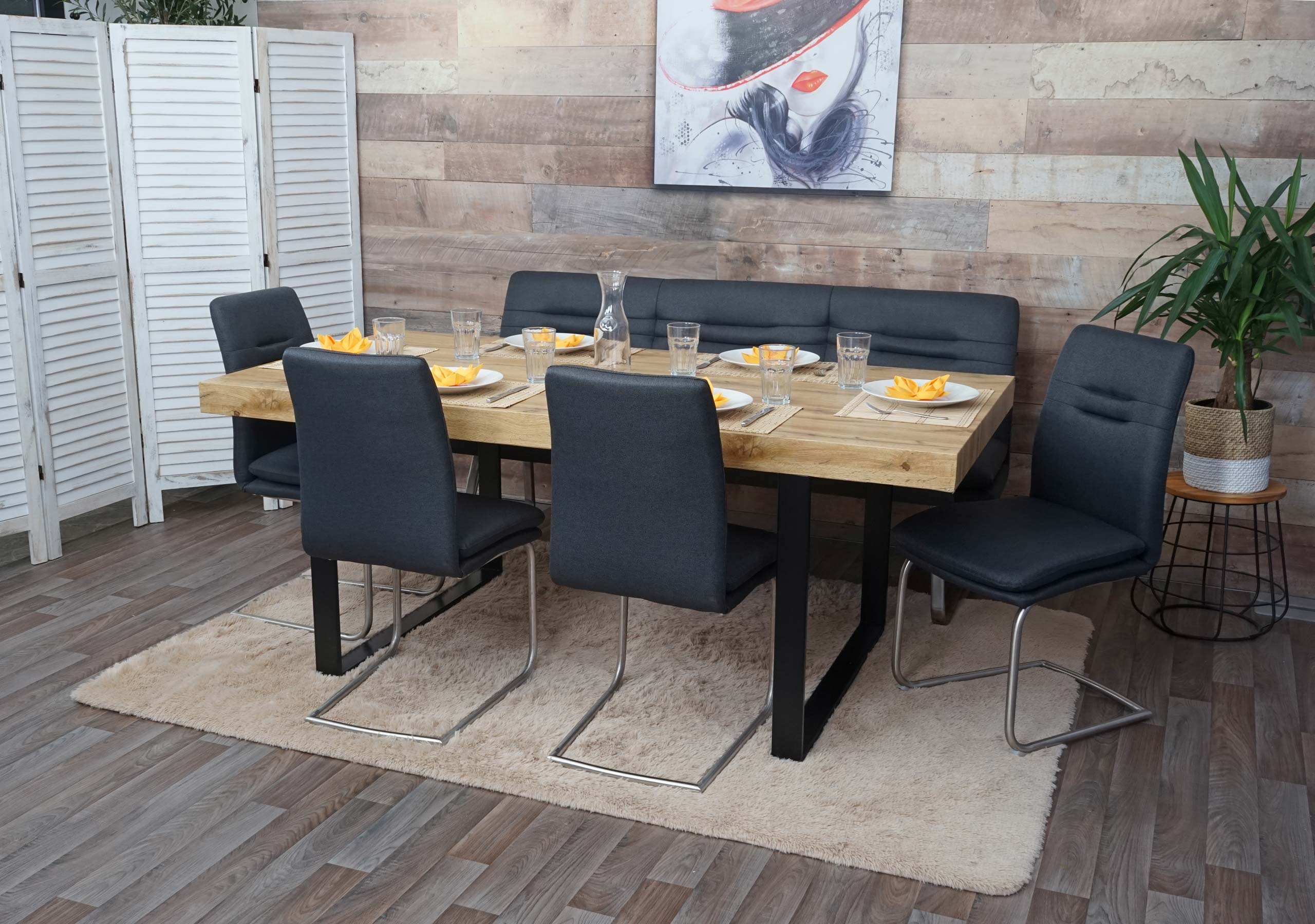 Esszimmer-Set MCW-H70, Esszimmergruppe Sitzgruppe Esszimmergarnitur, Stoff/Textil Edelstahl geb&uuml;rstet ~ dunkelgrau 180cm 