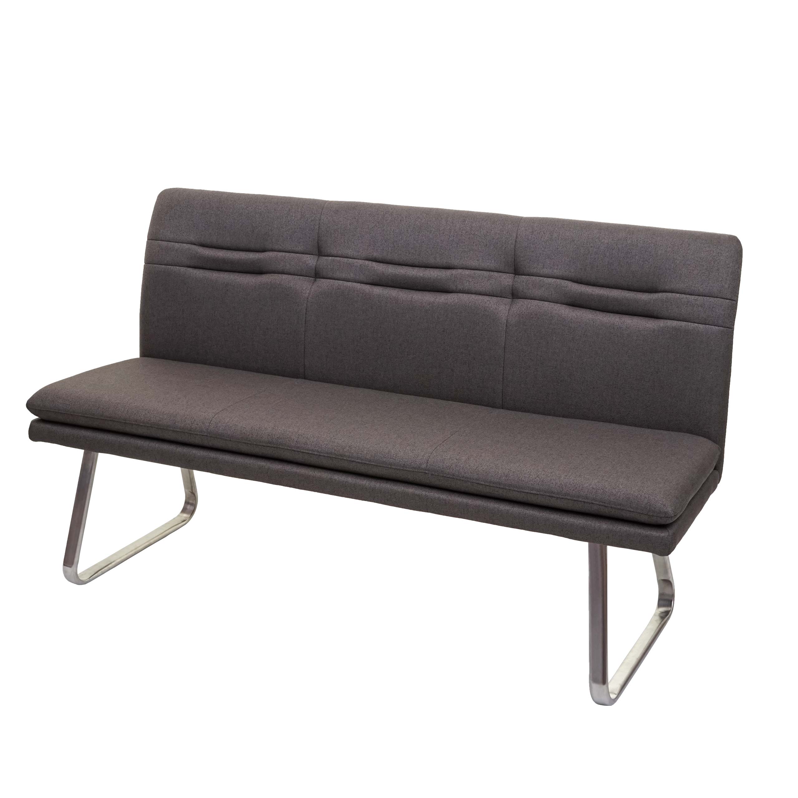 Sitzbank MCW-H70, Esszimmerbank Bank Polsterbank, R&uuml;ckenlehne Stoff/Textil Edelstahl geb&uuml;rstet ~ grau-braun 160cm 