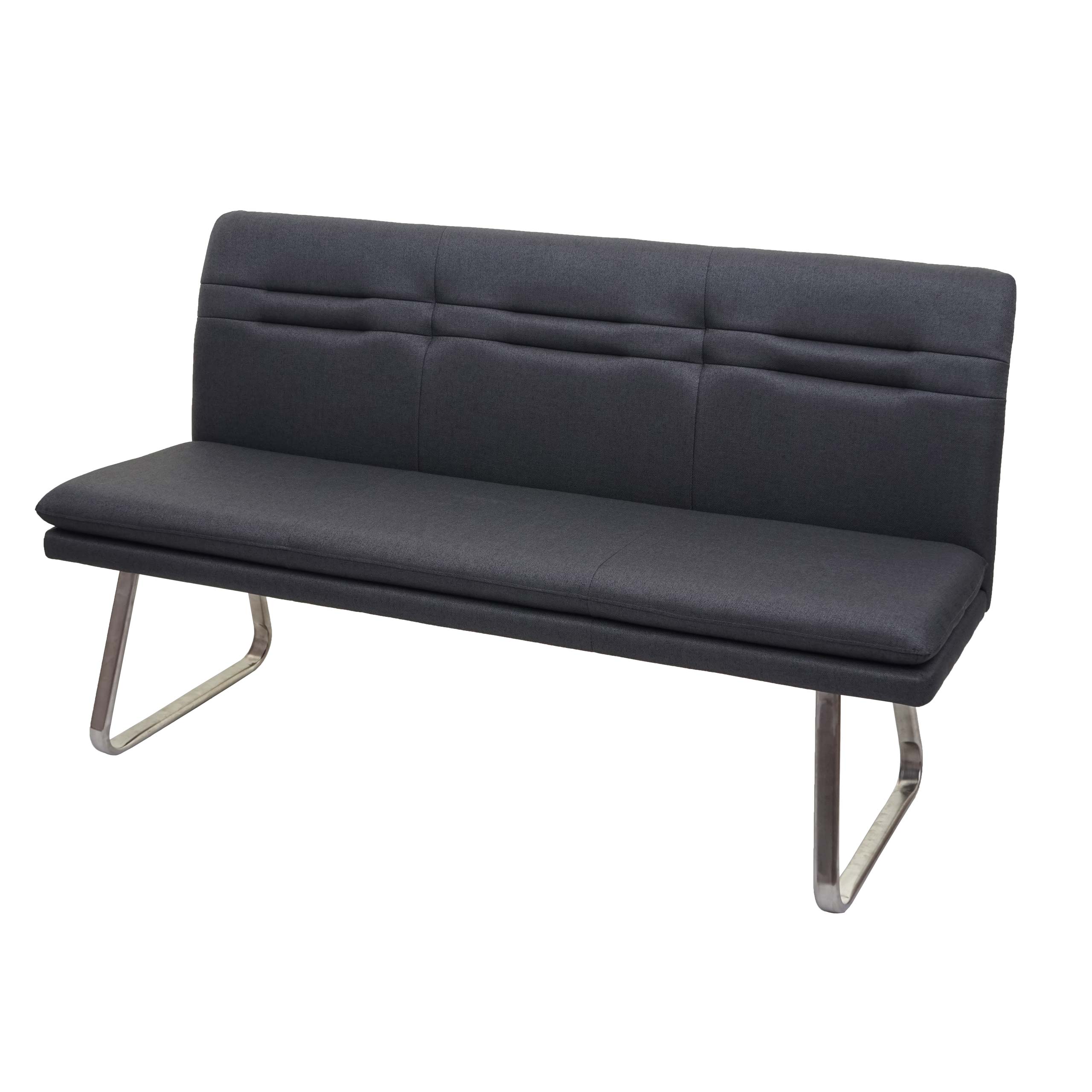 Sitzbank MCW-H70, Esszimmerbank Bank Polsterbank, R&uuml;ckenlehne Stoff/Textil Edelstahl geb&uuml;rstet ~ grau 160cm 