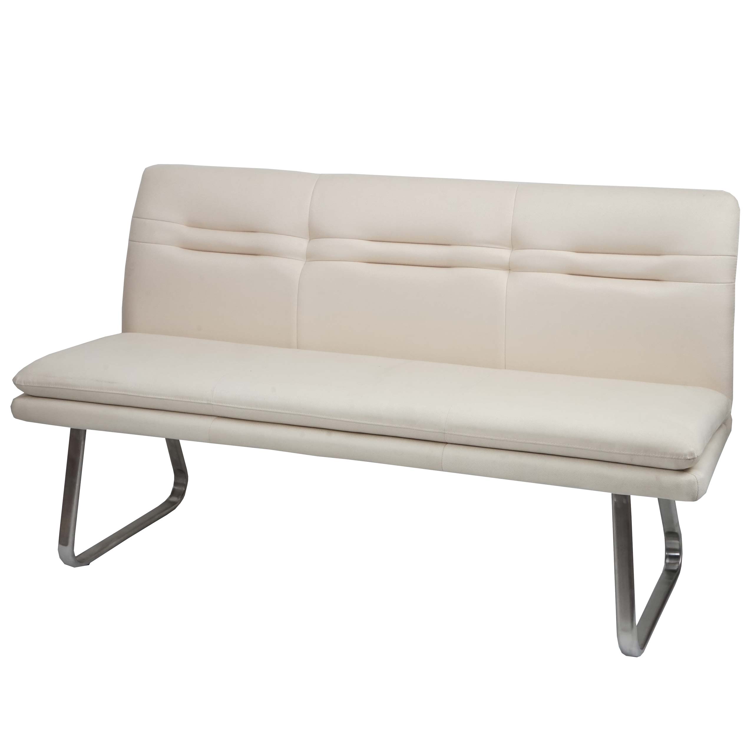 Sitzbank MCW-H70, Esszimmerbank Bank Polsterbank, R&uuml;ckenlehne Stoff/Textil Edelstahl geb&uuml;rstet ~ creme-beige 160cm - Bild 1