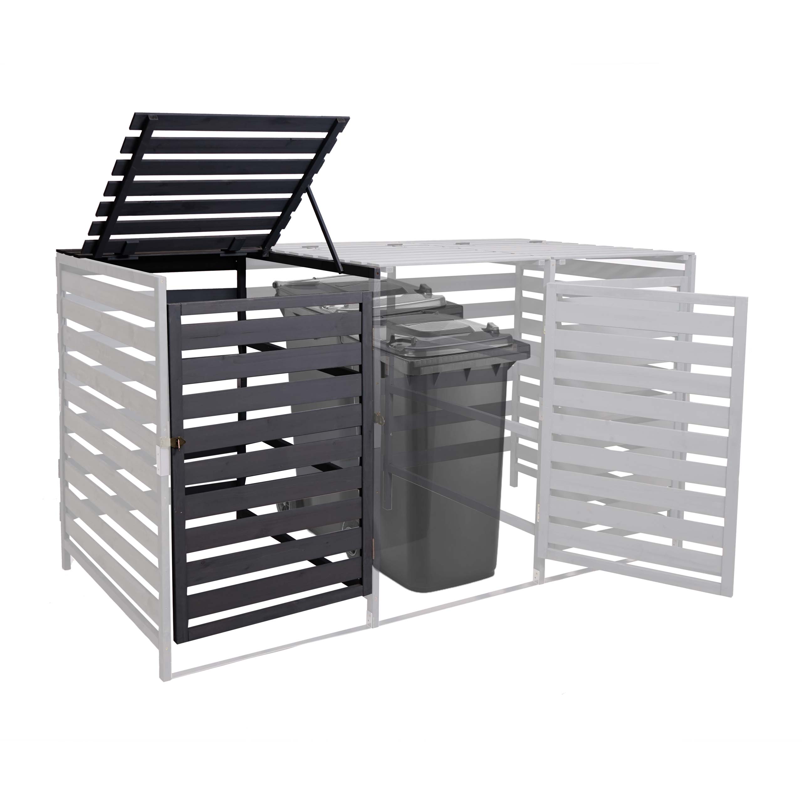 XL 1er-/2er-M&uuml;lltonnenverkleidung Erweiterung MCW-H62, M&uuml;lltonnenbox, 114x67x97cm Massiv-Holz ~ anthrazit 