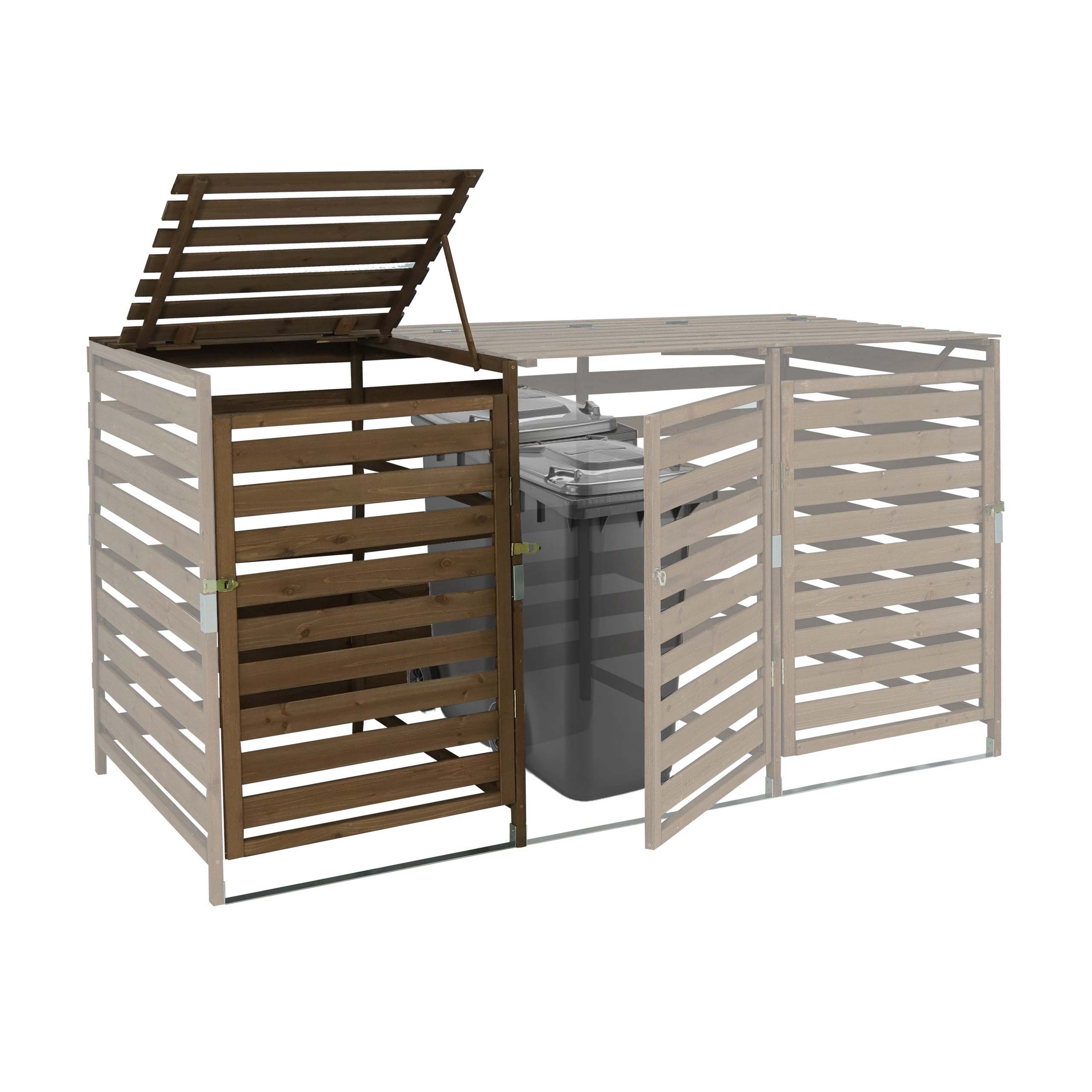 XL 1er-/2er-M&uuml;lltonnenverkleidung Erweiterung MCW-H62, M&uuml;lltonnenbox, 114x67x97cm Massiv-Holz ~ dunkelbraun 