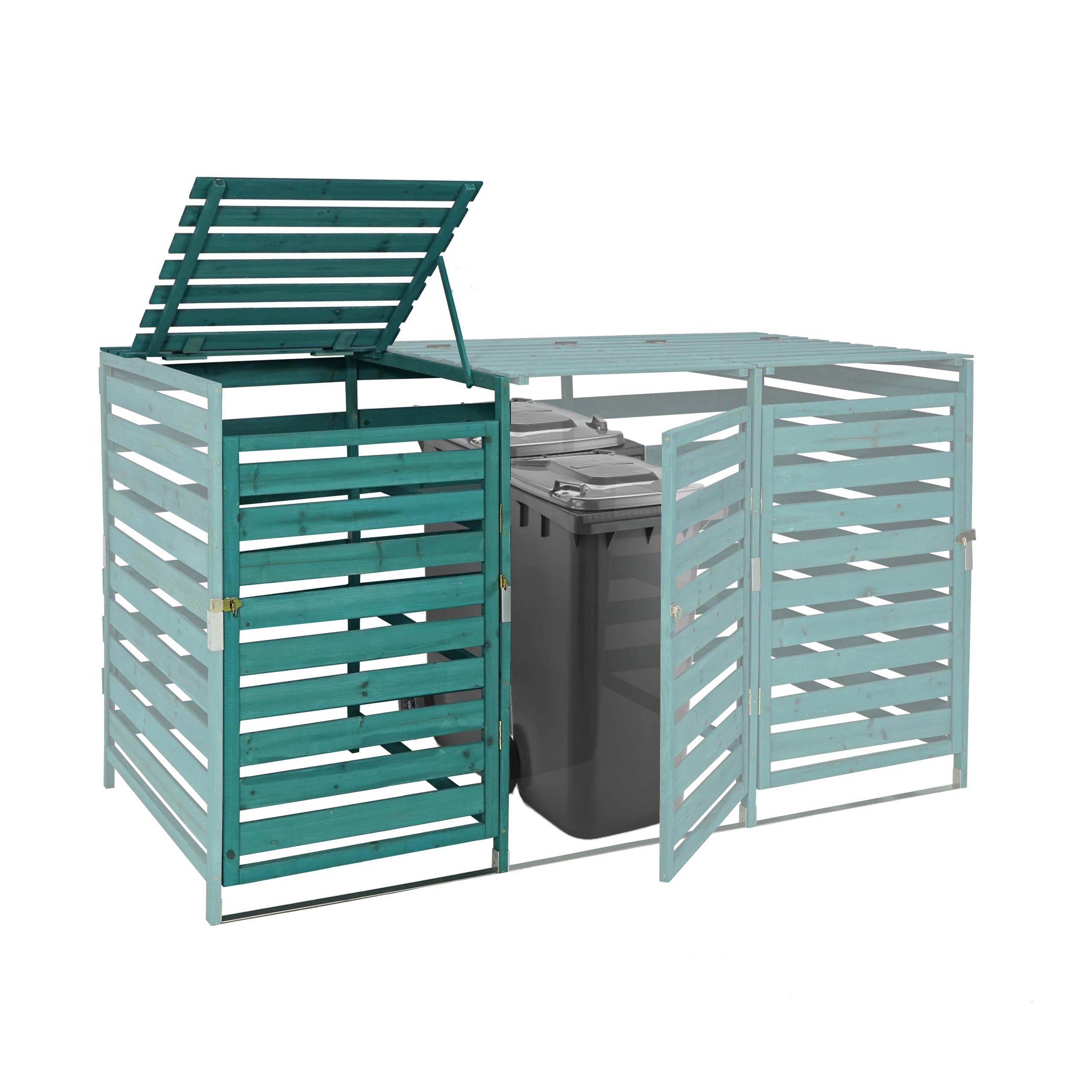 XL 1er-/2er-M&uuml;lltonnenverkleidung Erweiterung MCW-H62, M&uuml;lltonnenbox, 114x67x97cm Massiv-Holz ~ dunkelgr&uuml;n 