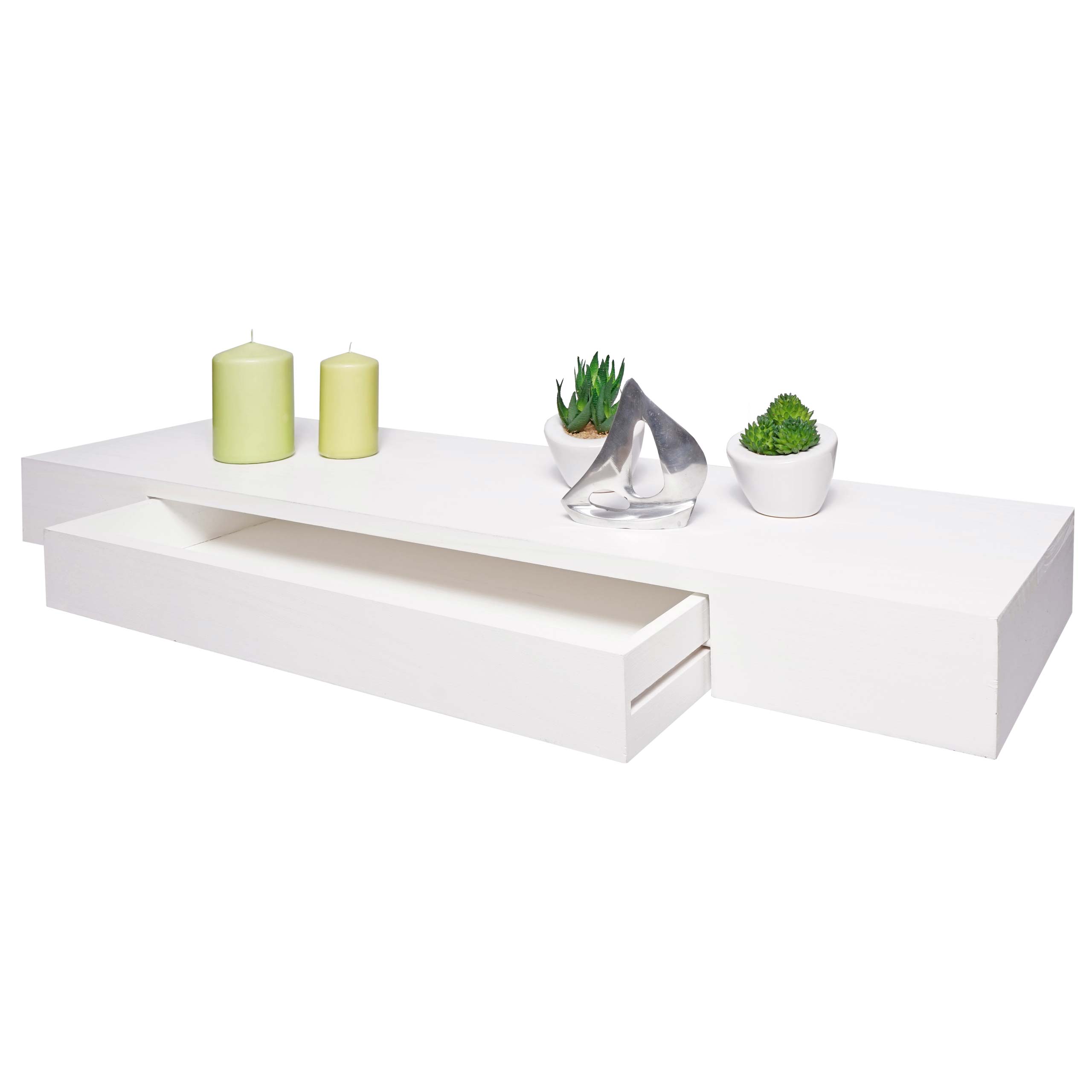 Wandregal MCW-H37, Schweberegal Wandboard H&auml;ngeregal Regal, Schublade Massiv-Holz 8x80x25cm ~ wei&szlig; 