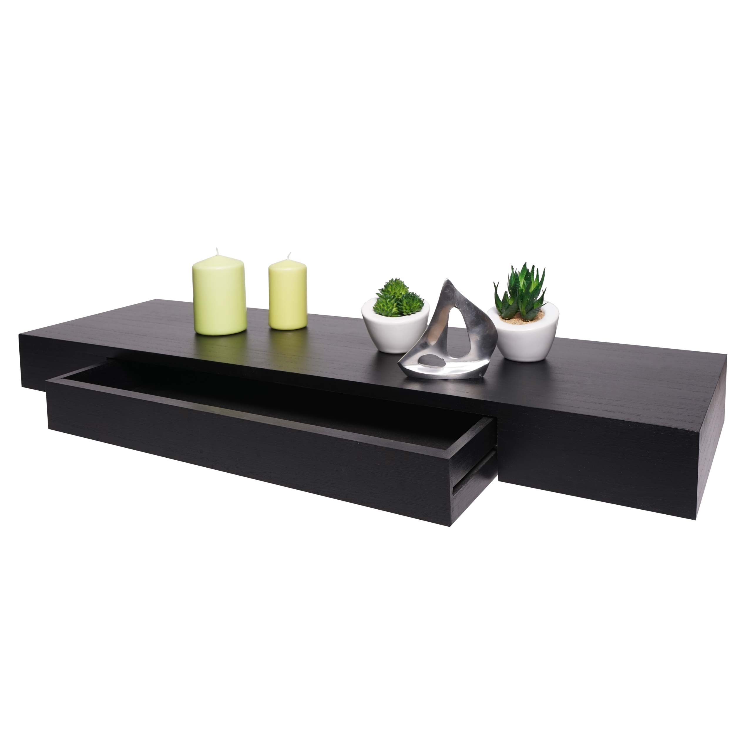 Wandregal MCW-H37, Schweberegal Wandboard H&auml;ngeregal Regal, Schublade Massiv-Holz 8x80x25cm ~ schwarz 