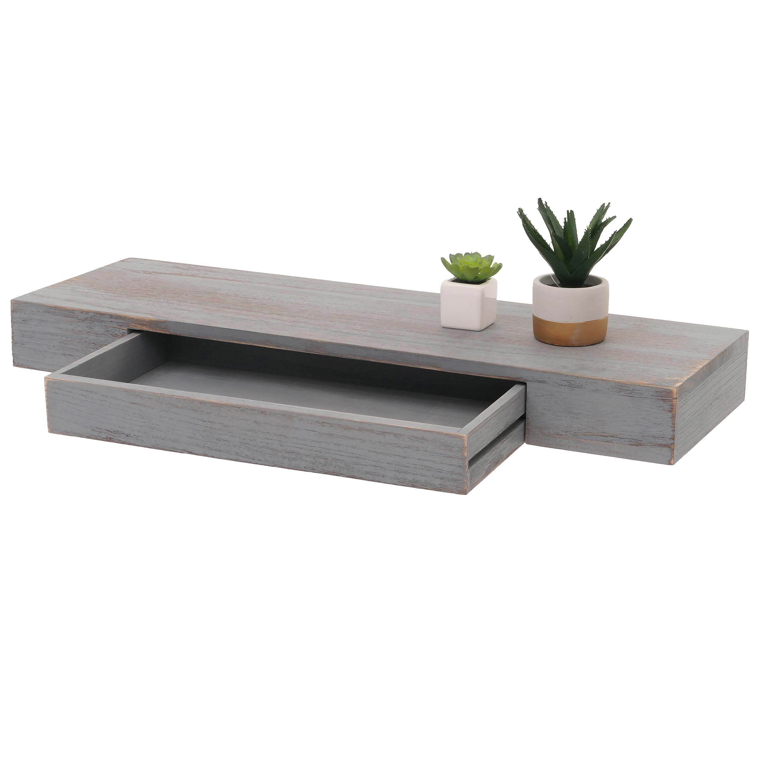 Wandregal MCW-H37, Schweberegal Wandboard H&auml;ngeregal Regal, Schublade Massiv-Holz 8x80x25cm ~ braun, shabby 