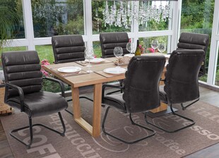 6er-Set Konferenzstuhl MCW-H31, Esszimmerstuhl Freischwinger Vintage Wildleder-Optik Metall MVG ~ Kunstleder schwarz 