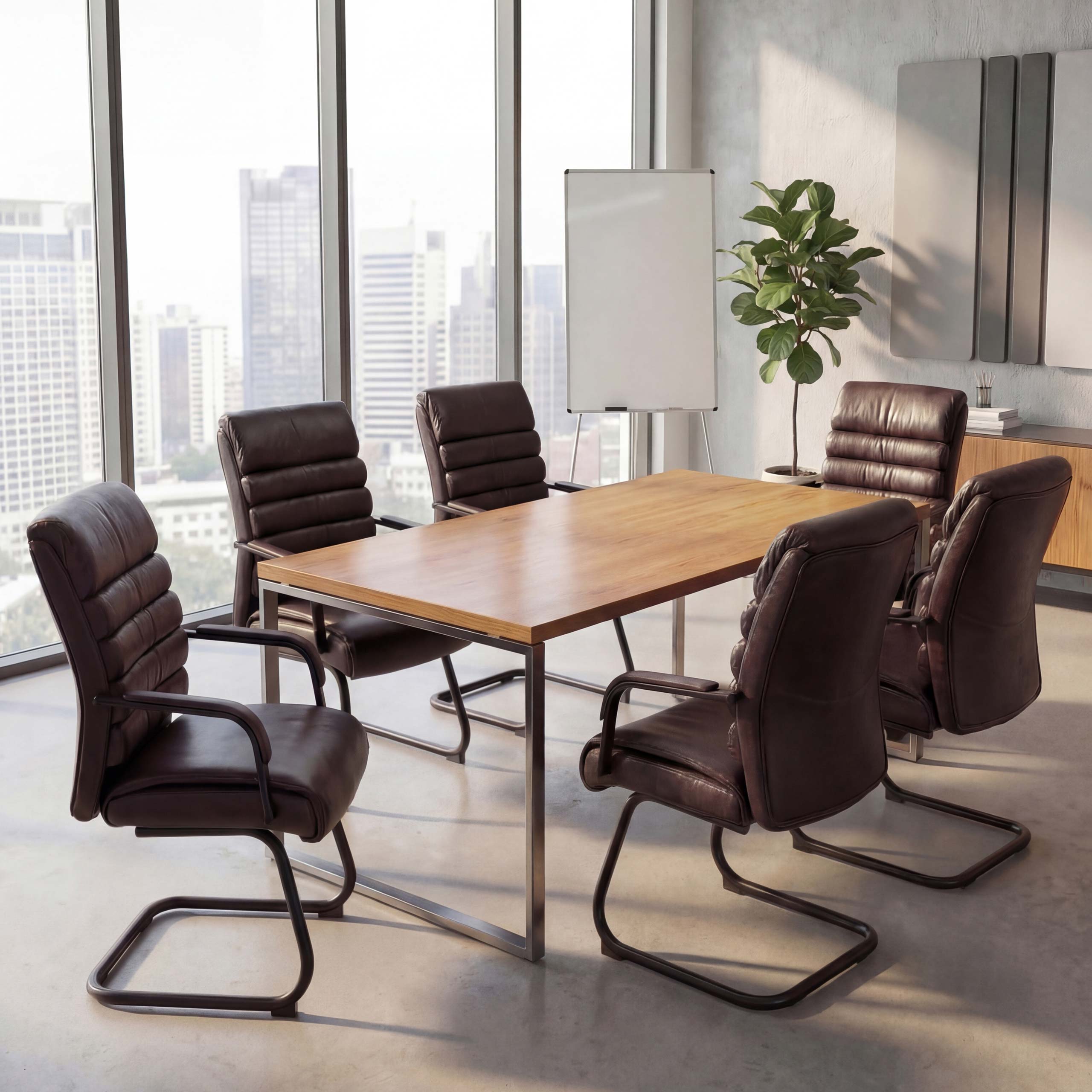 6er-Set Konferenzstuhl MCW-H31, Esszimmerstuhl Freischwinger Vintage Wildleder-Optik Metall MVG ~ Kunstleder braun - Bild 1