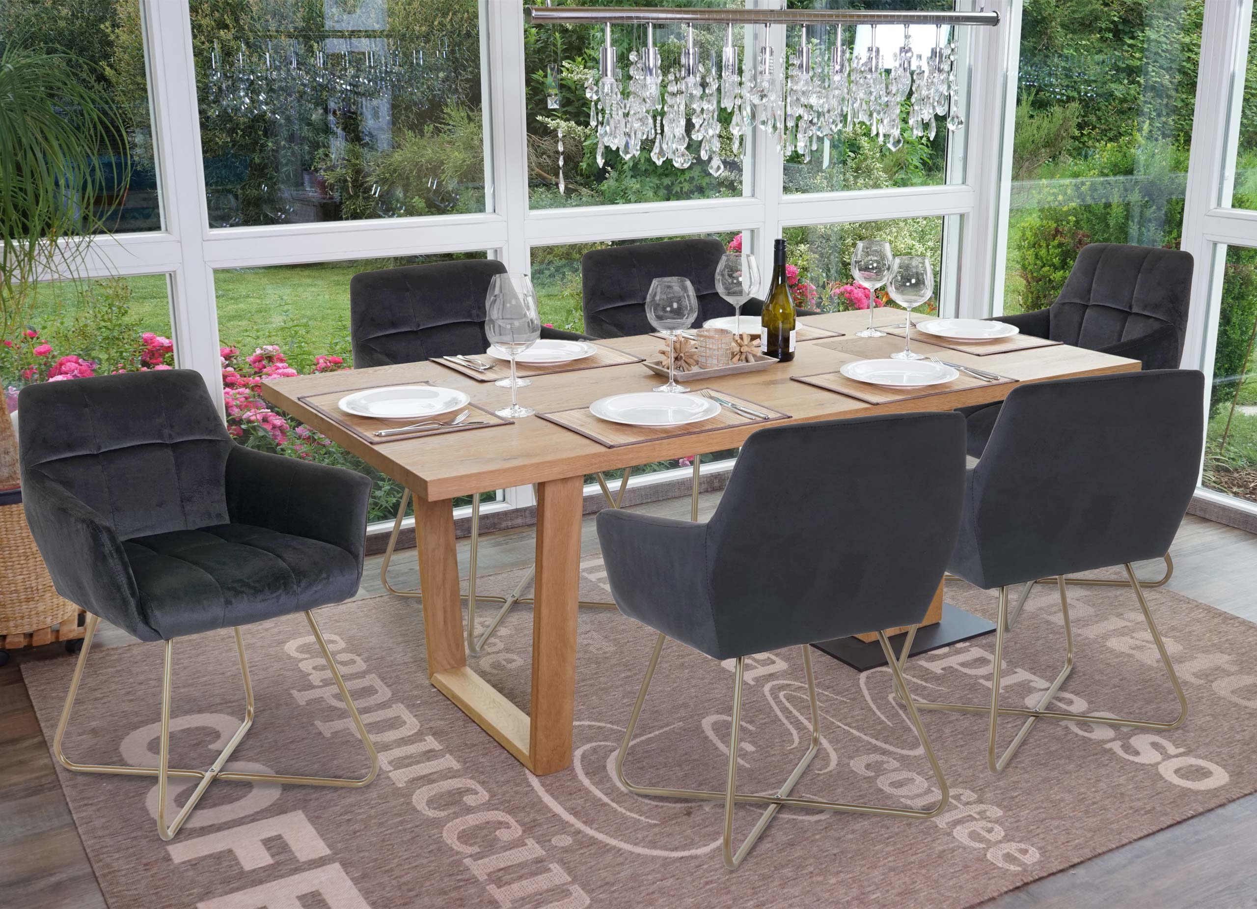 6er-Set Esszimmerstuhl MCW-F37, Stuhl K&uuml;chenstuhl, Retro Design Samt goldene F&uuml;&szlig;e ~ schwarz 