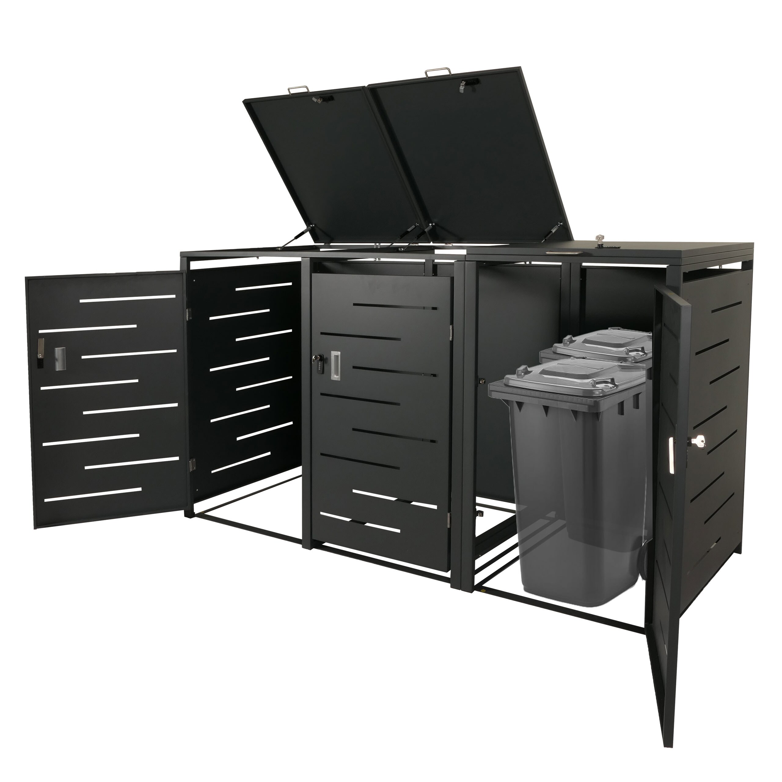 XL 3er-/6er-M&uuml;lltonnenverkleidung MCW-E83, M&uuml;lltonnenbox, erweiterbar 116x212x98cm ~ anthrazit Stahl, 100kg 