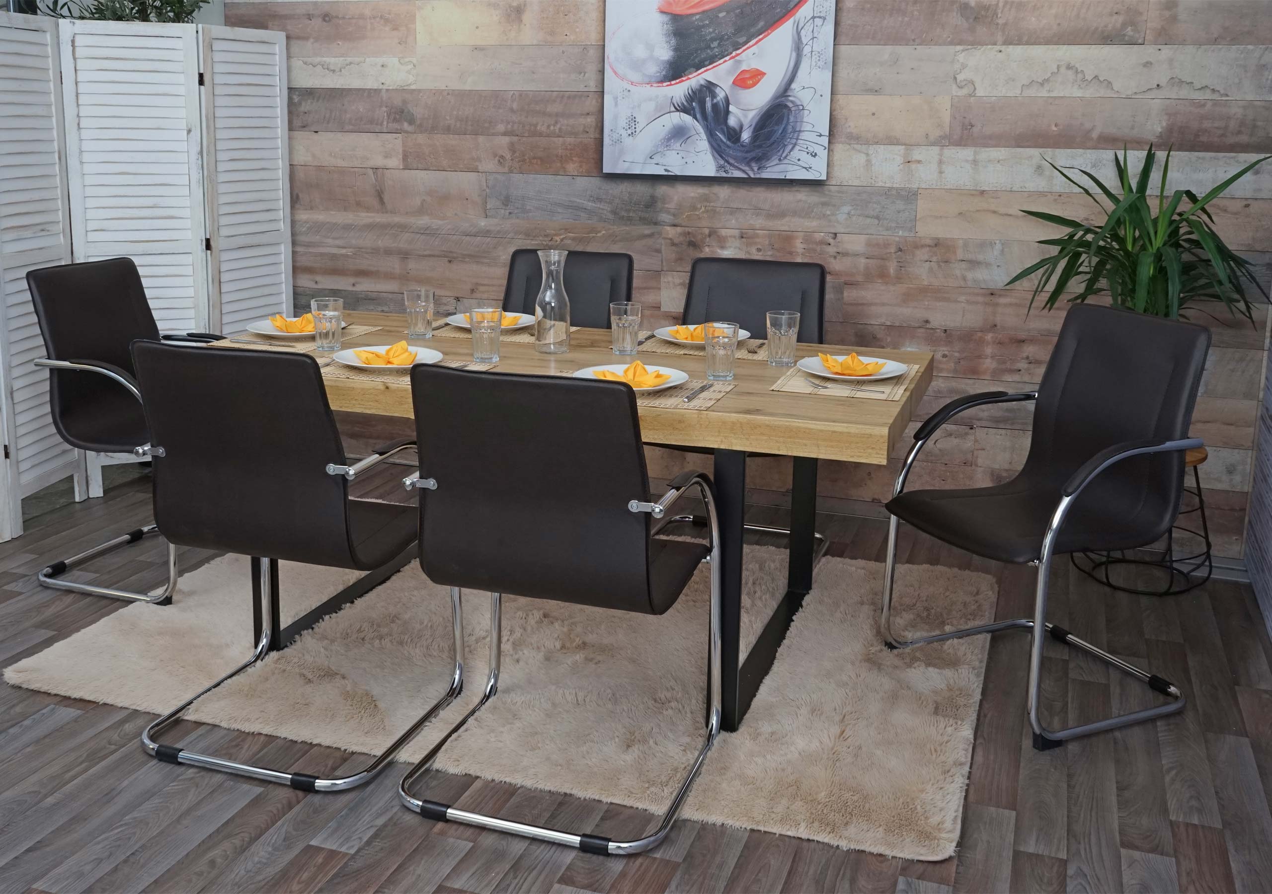 6er-Set Esszimmerstuhl Perm, Freischwinger K&uuml;chenstuhl Lehnstuhl Stuhl, Stahl ~ braun 