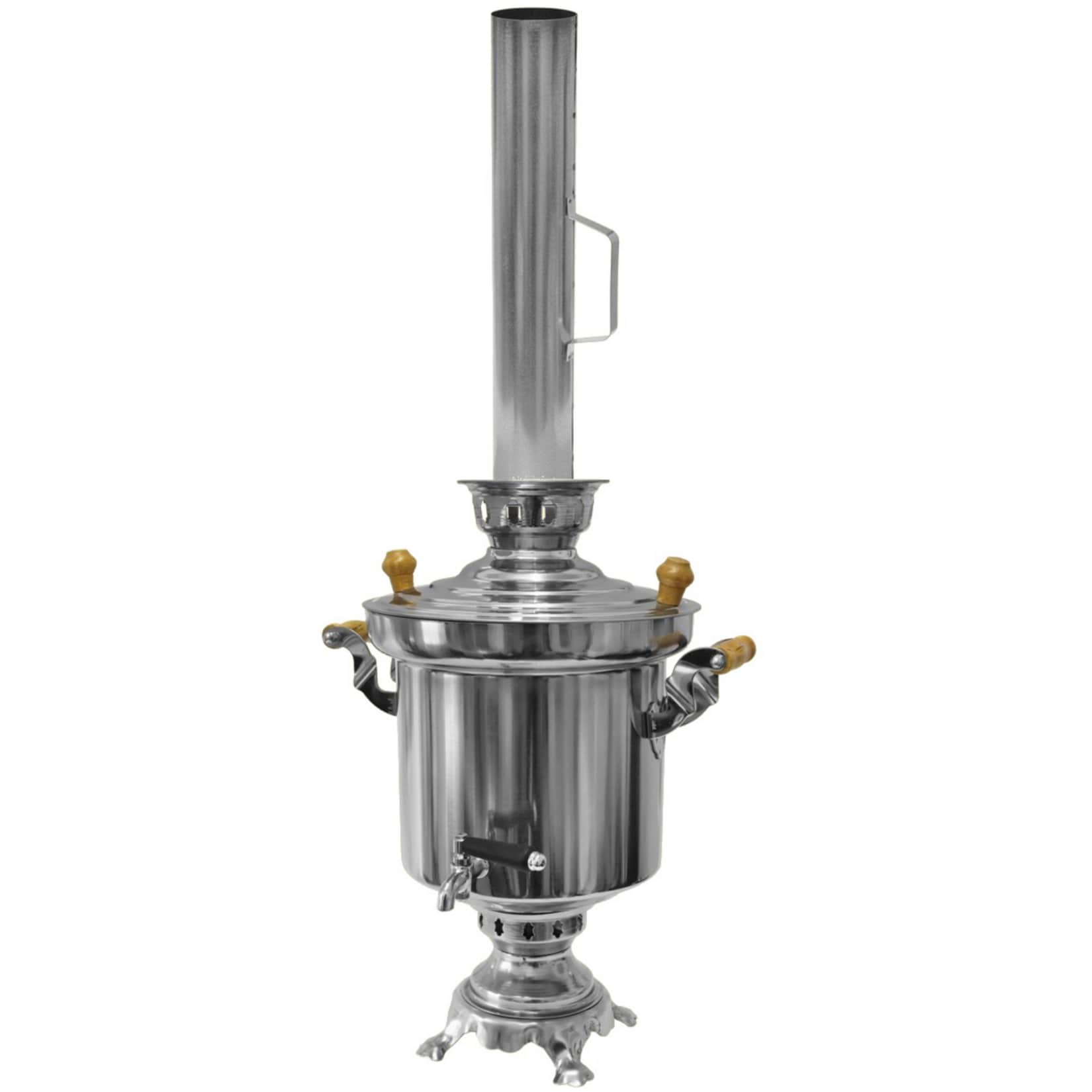 Edelstahl Holzkohle Samowar 5 Liter mit Schornstein Wasserkocher Teekocher Grill 