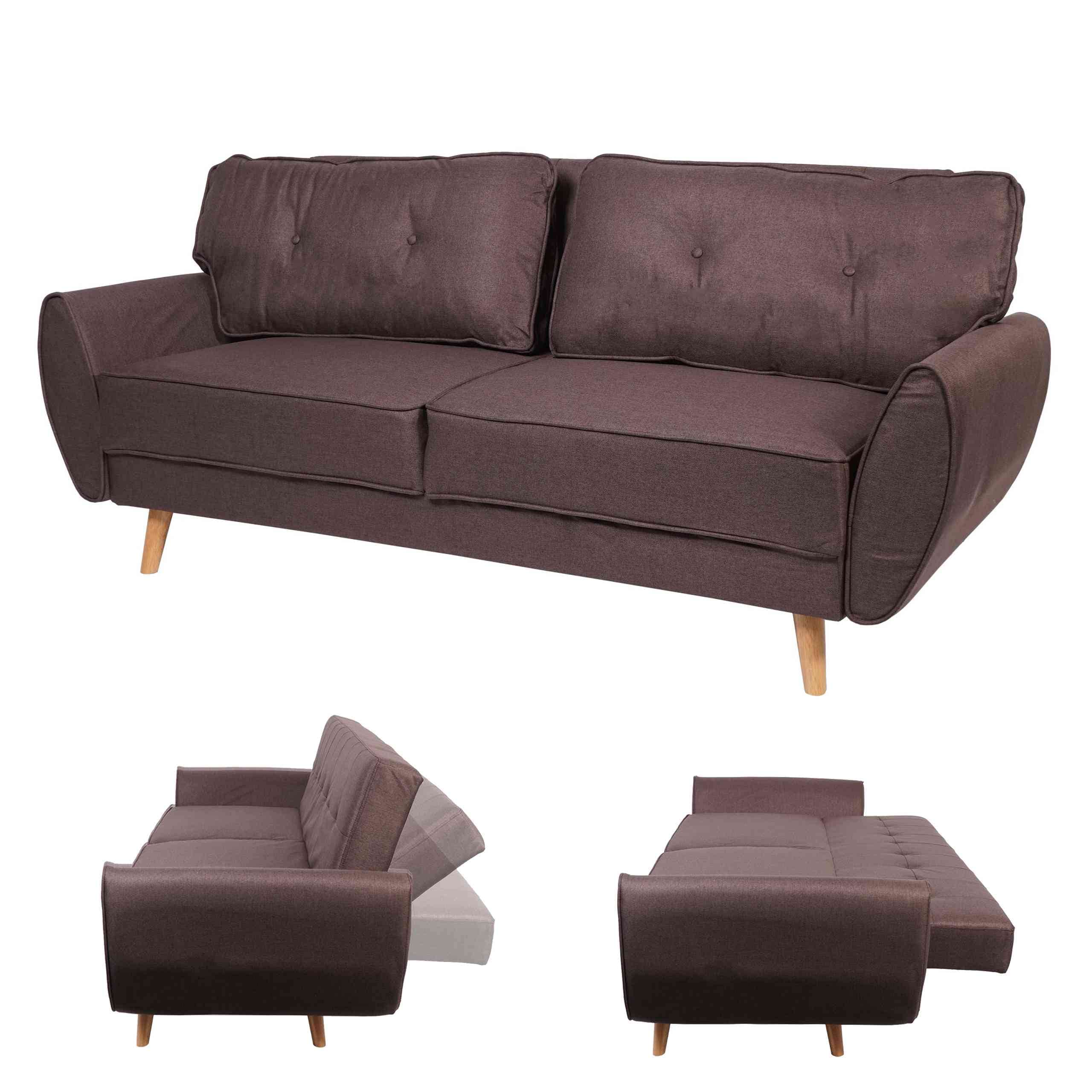 3er-Sofa MCW-J19, Couch Klappsofa Lounge-Sofa, Schlaffunktion ~ Stoff/Textil braun 