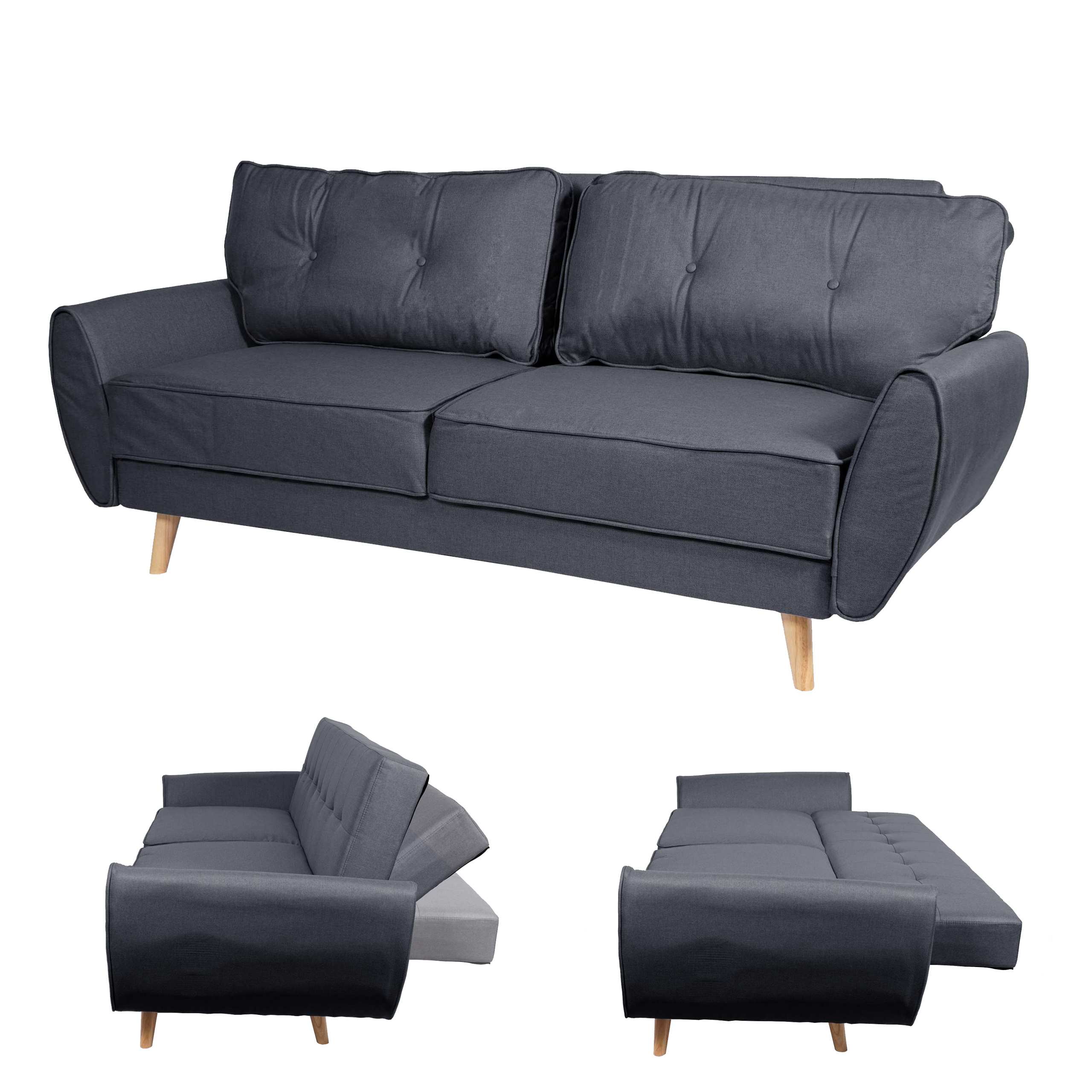 3er-Sofa MCW-J19, Couch Klappsofa Lounge-Sofa, Schlaffunktion ~ Stoff/Textil anthrazit 