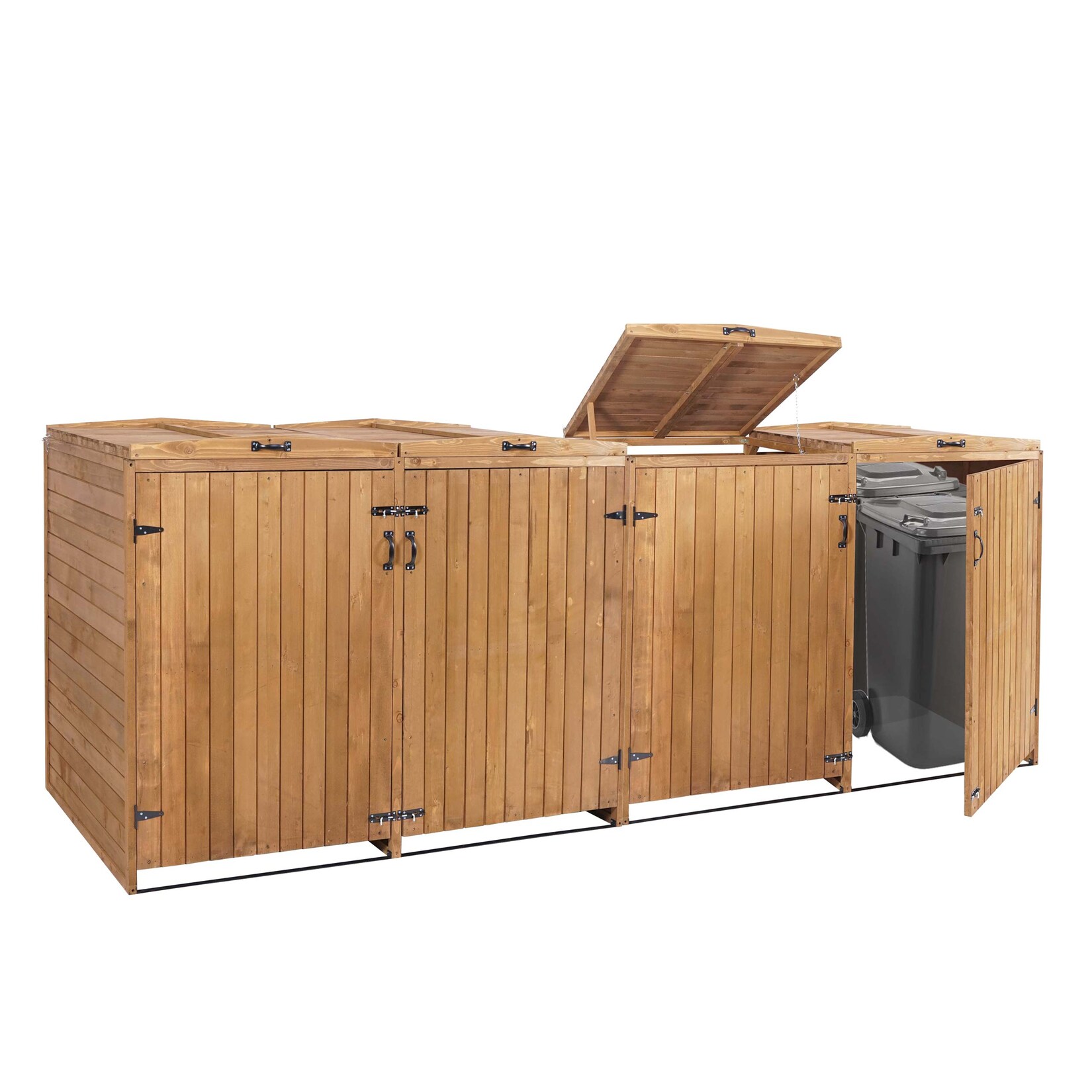 XL 4er-/8er-Mülltonnenverkleidung -H74, Mülltonnenbox, erweiterbar 126x316x98cm Holz MVG ~ braun