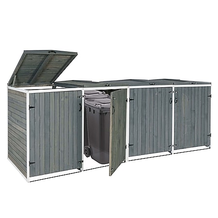 XL 4er-/8er-Mülltonnenverkleidung MCW-H74, Mülltonnenbox, erweiterbar 126x316x98cm Holz MVG ~ grau-weiß 