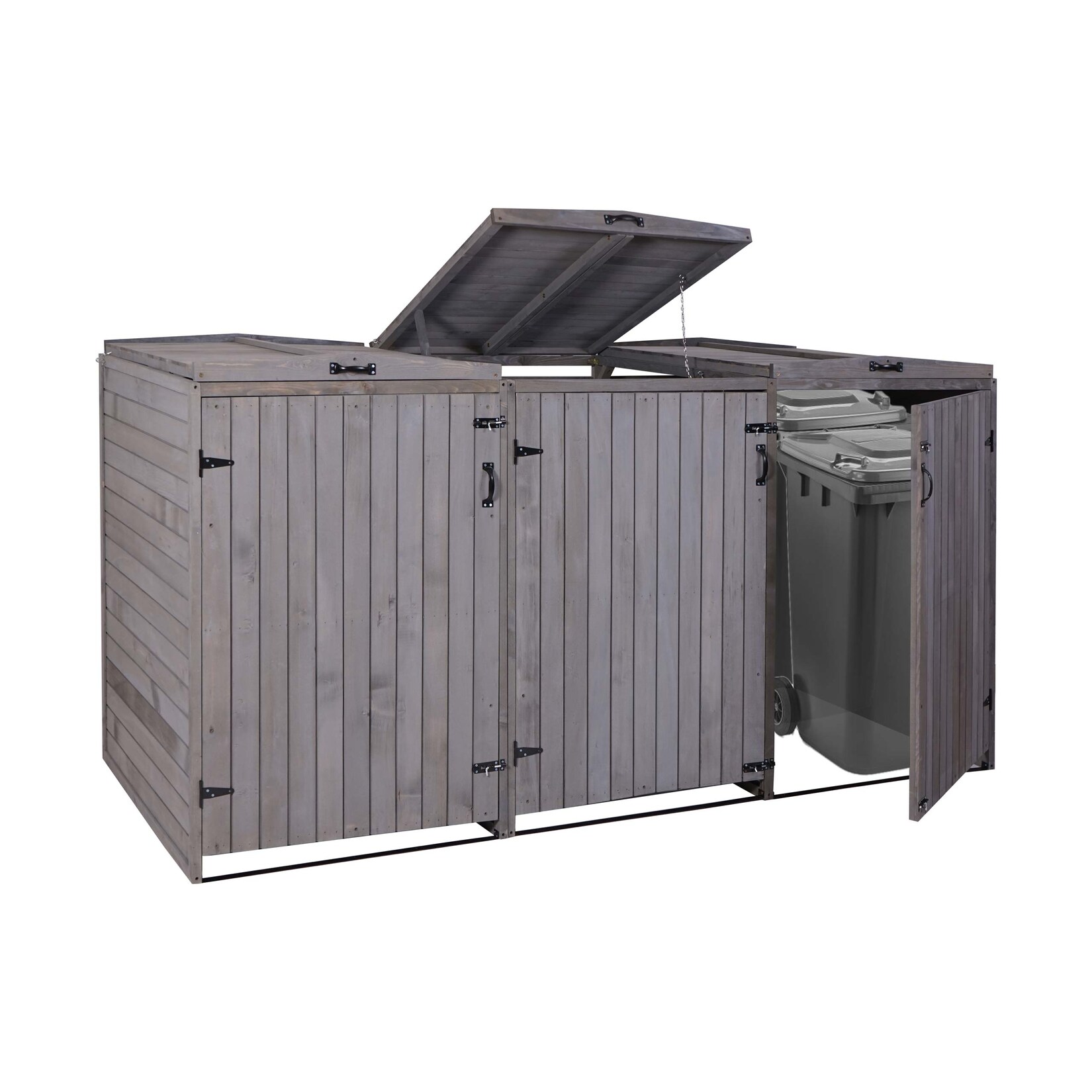 XL 3er-/6er-Mülltonnenverkleidung -H74, Mülltonnenbox, erweiterbar 126x238x98cm Holz MVG ~ anthrazit-grau