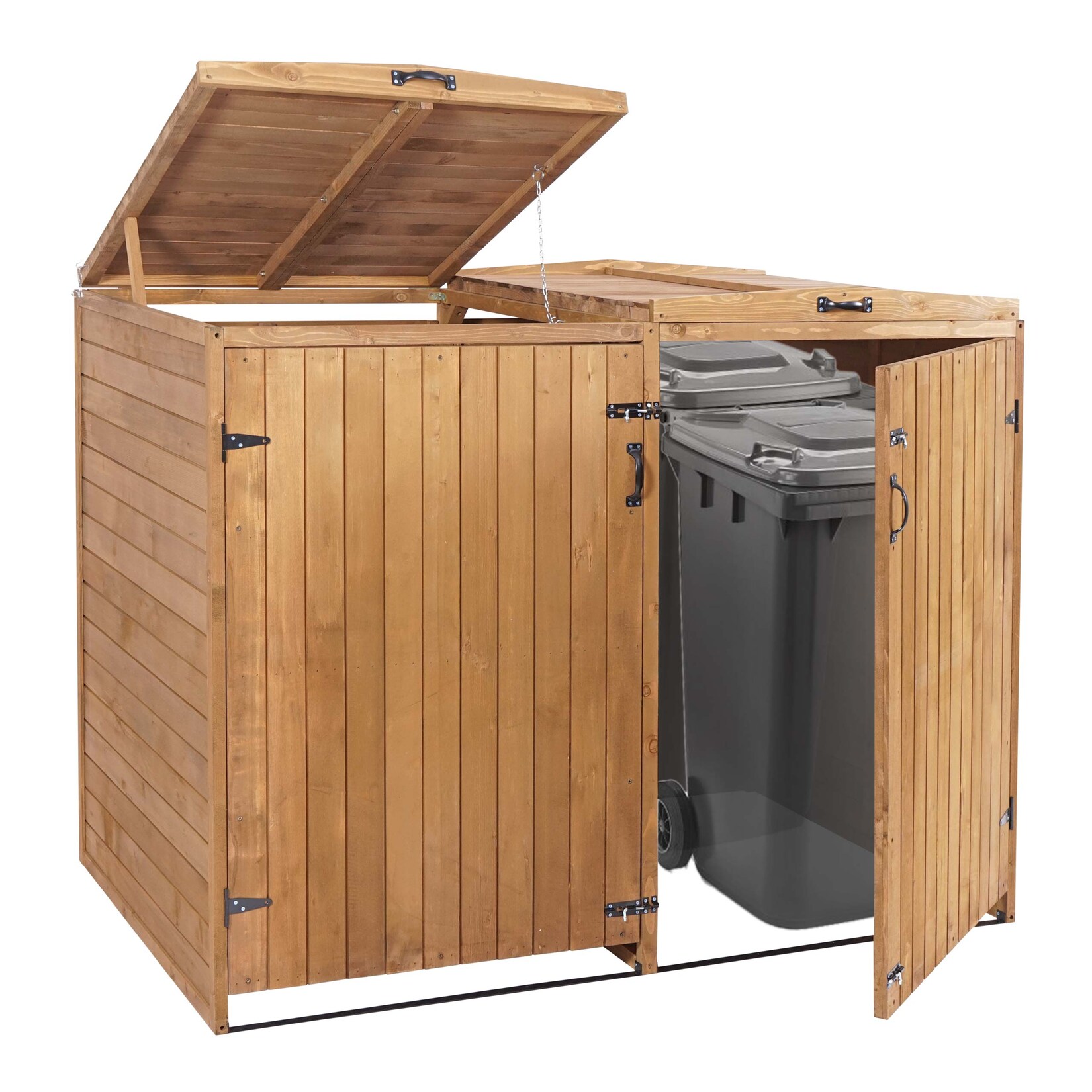 XL 2er-/4er-Mülltonnenverkleidung -H74, Mülltonnenbox, erweiterbar 126x158x98cm Holz MVG ~ braun