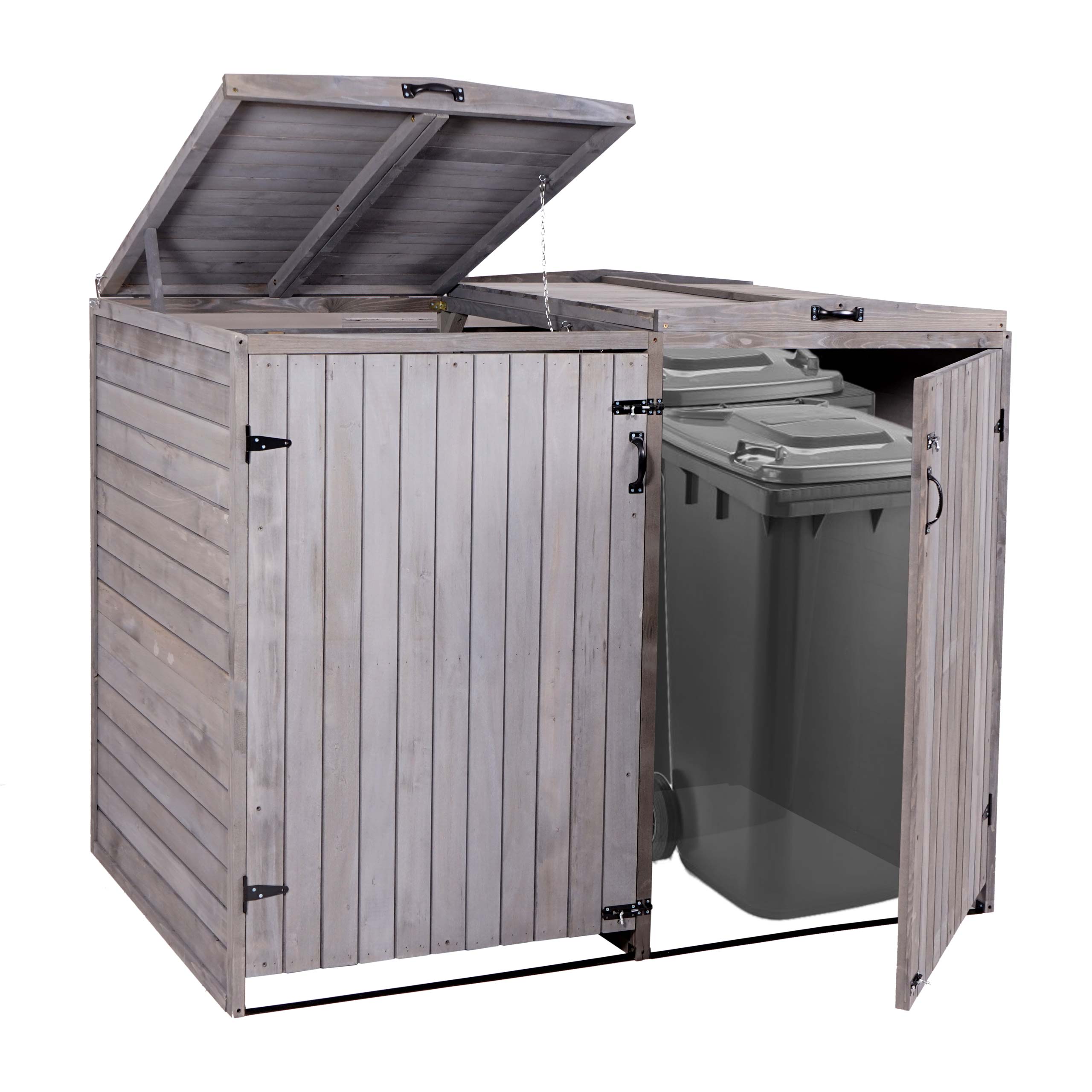 XL 2er-/4er-M&uuml;lltonnenverkleidung MCW-H74, M&uuml;lltonnenbox, erweiterbar 126x158x98cm Holz MVG ~ anthrazit-grau 